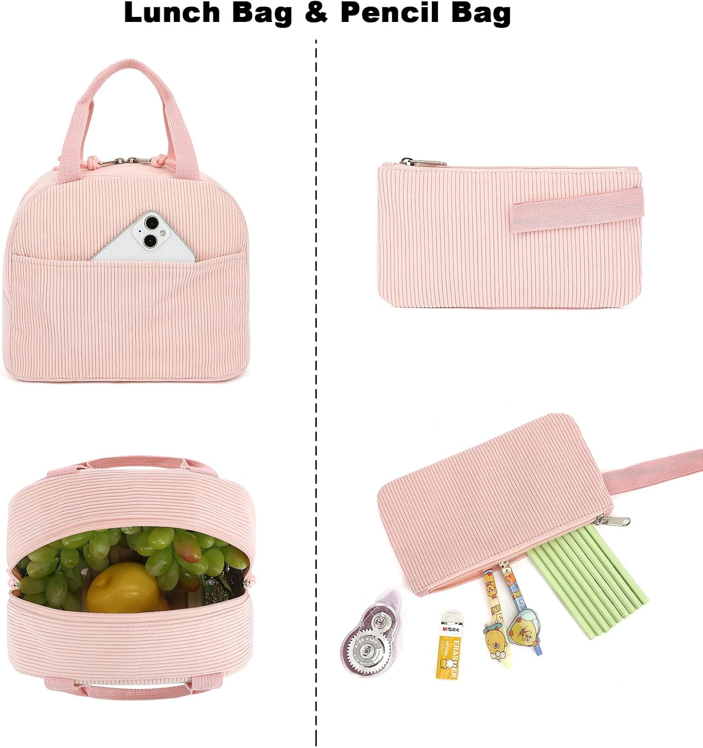 Corduroy School Backpack Girls Kids Teens School Bookbags Schoolbag Set with Lunch Box Pencil Bag image 5