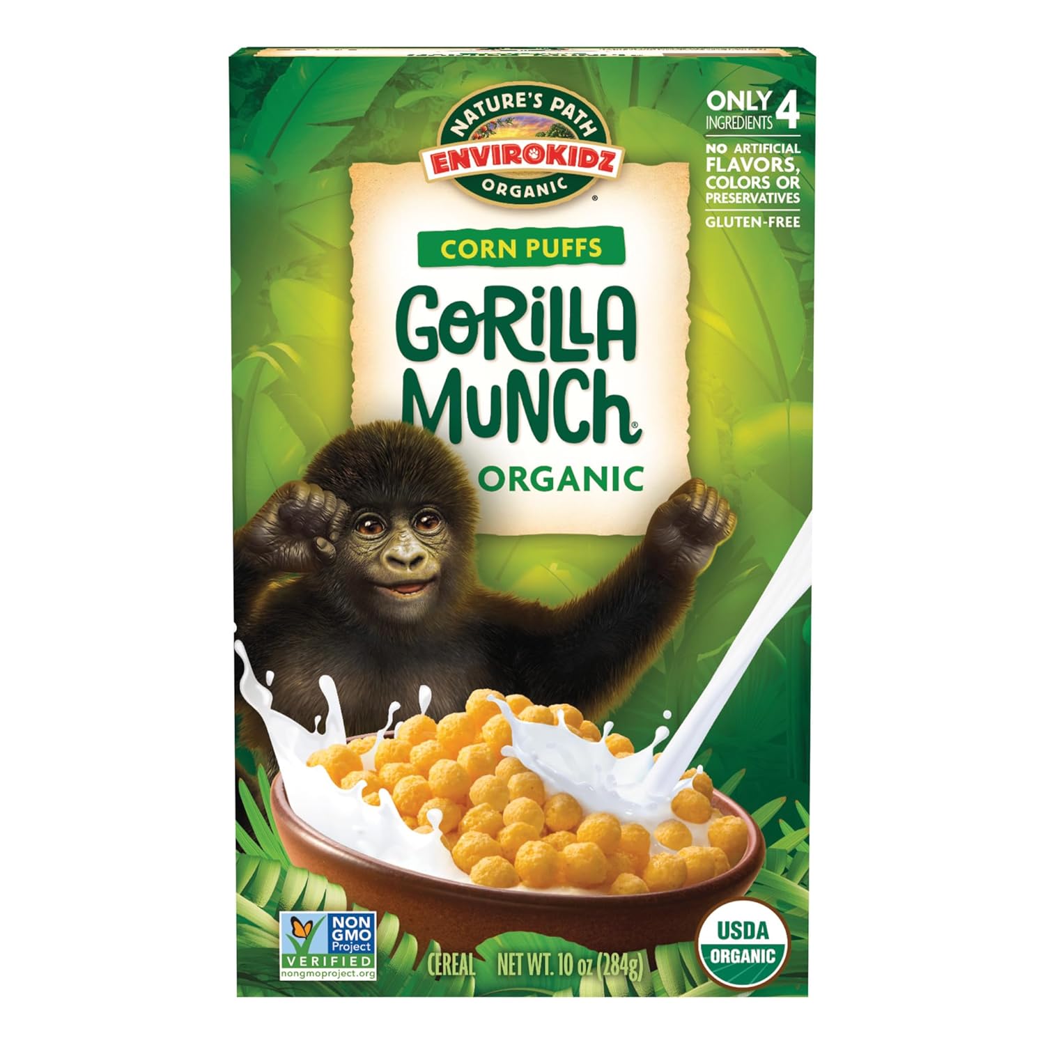EnviroKidz Organic Gorilla Munch Cereal, 10 oz (Pack of 1), Corn Puffs, Gluten Free, by Nature's Path Gorilla Munch 10 Ounce (Pack of 1)