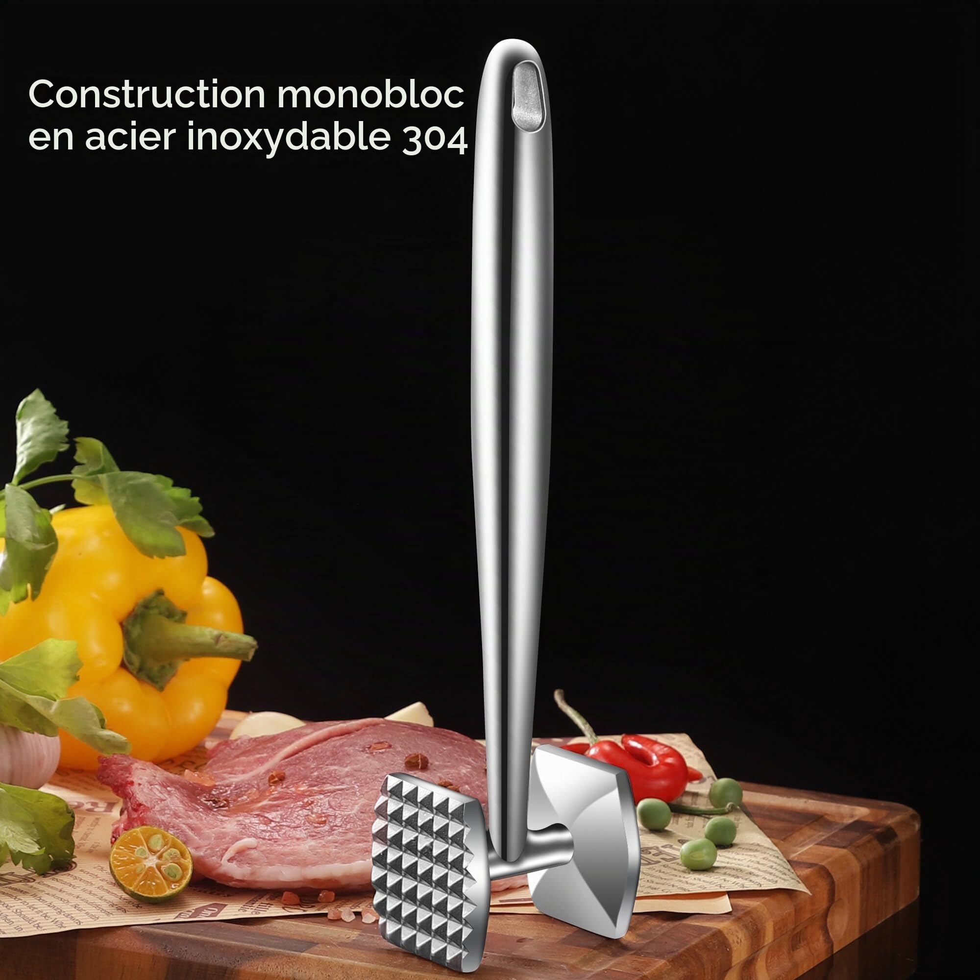 Aliglow Marteau Attendrisseur de Viande en Métal avec Poignée Ergonomique
