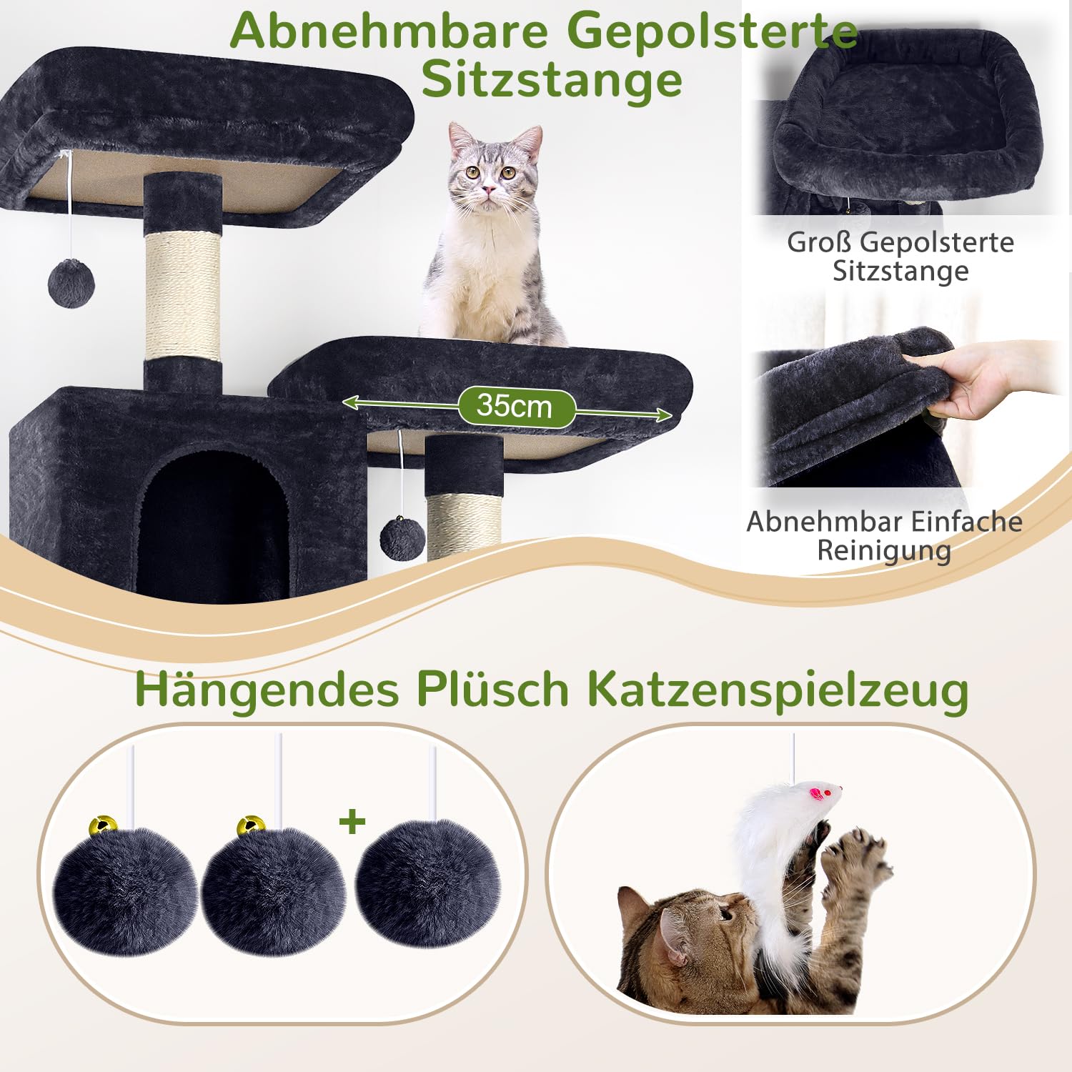 Globlazer F76 Kratzbaum 195 cm mit Große Katzenhaus Hängematte für 2 Katzen | Katzenbaum Stabil Weiche Plüsch, Sicherheit Kippschutz, Einfach zu installiere Aktivitätskratzbäume für Große Katzen Kätzchen