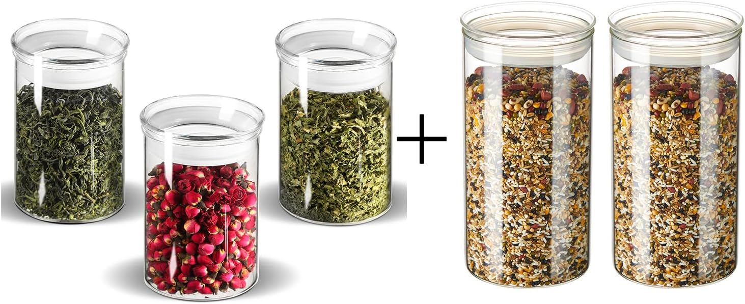 ZENS Glass Canister Set, Small Airtight Kitchen Storage Jars Clear 3 Pack 15oz Glass Kitchen Canisters, 74 FL OZ Airtight Storage Jars with Glass Lids