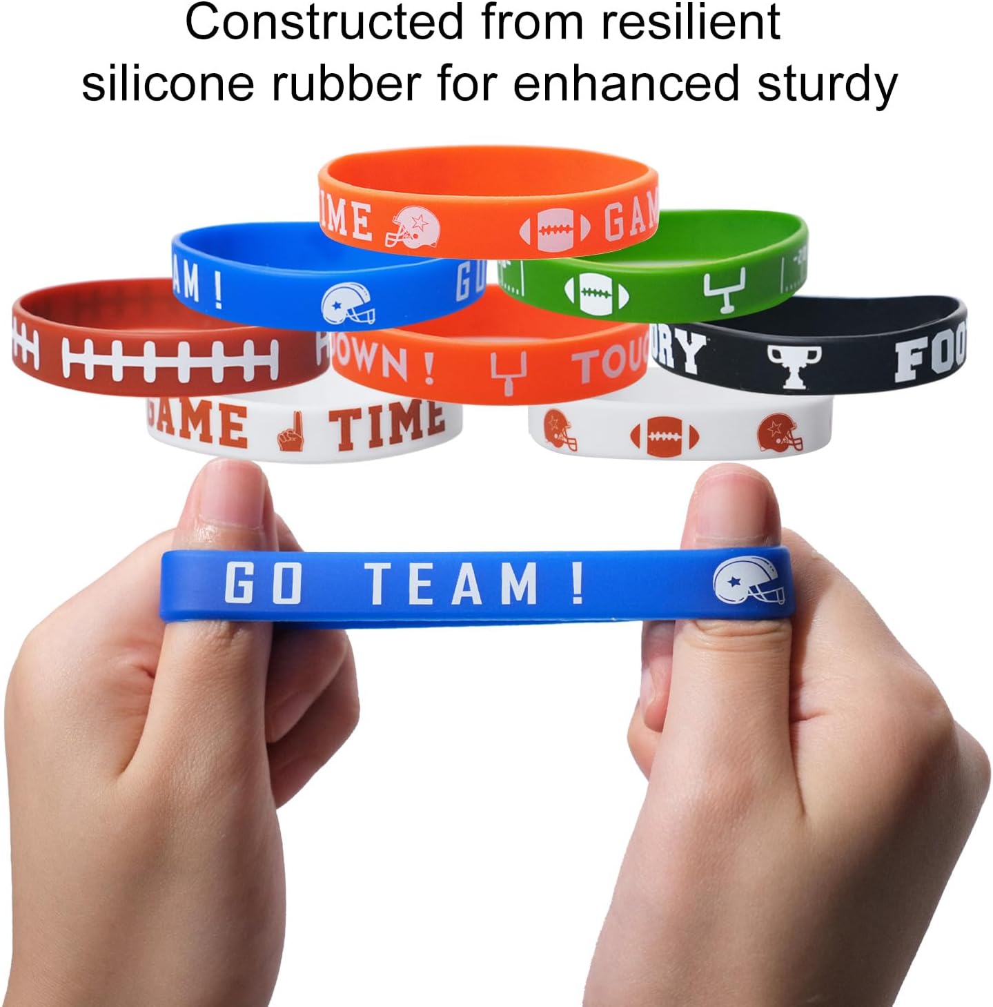120 PCS Football Silicone Wristbands Football Motivational Rubber Bracelets Football Party Favors Sports Decorations Gifts Prize Silicone Wristbands for Boys Kids Adults Party Supplies(8 Styles)