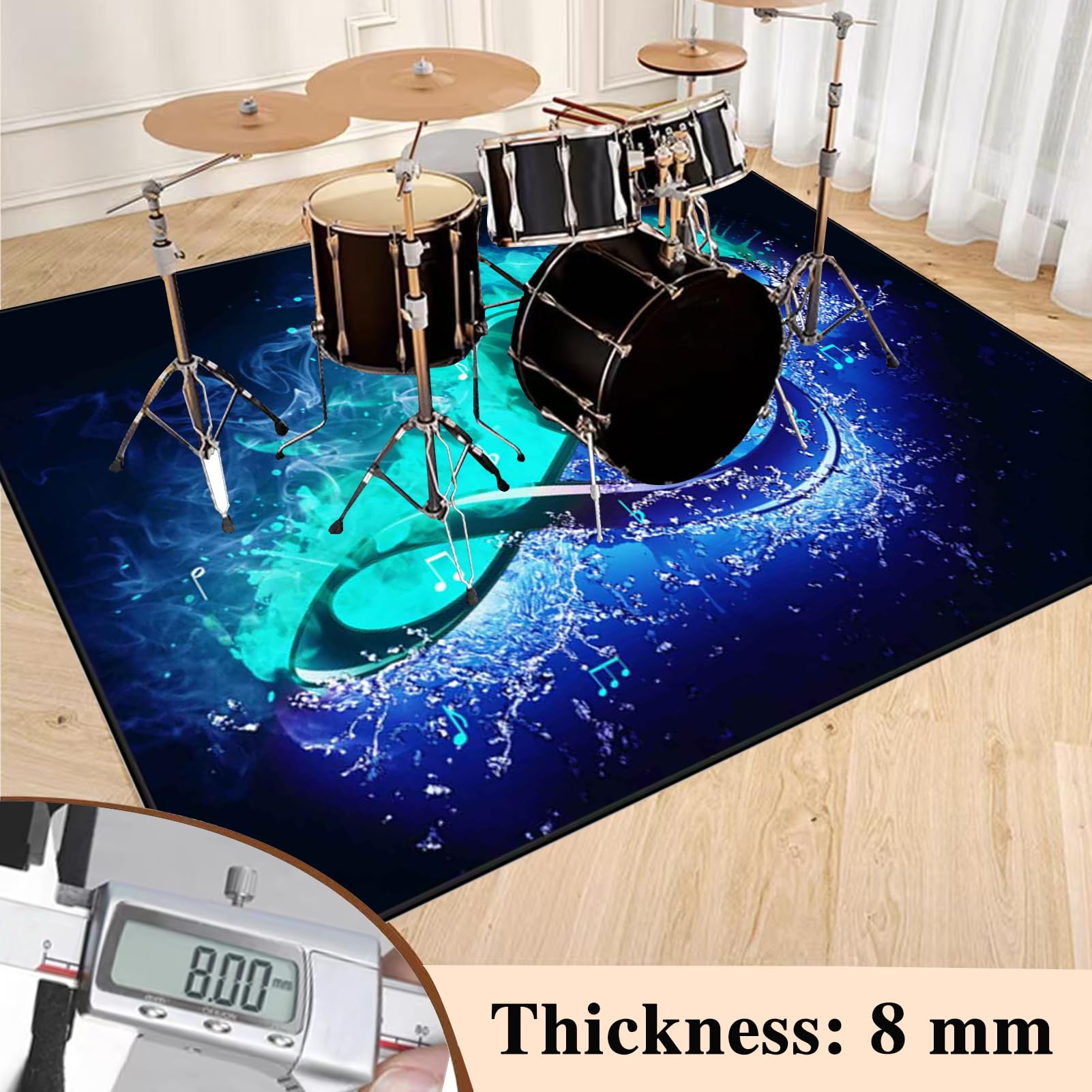 Tapis Batterie Acoustique Tapis de Tambour Insonorisé Tapis de Batterie électronique Tapis d'absorption Vibrations Tapis Batterie Tambour pour Basses Caisse Claire et Autres Instruments 140 x 120 cm