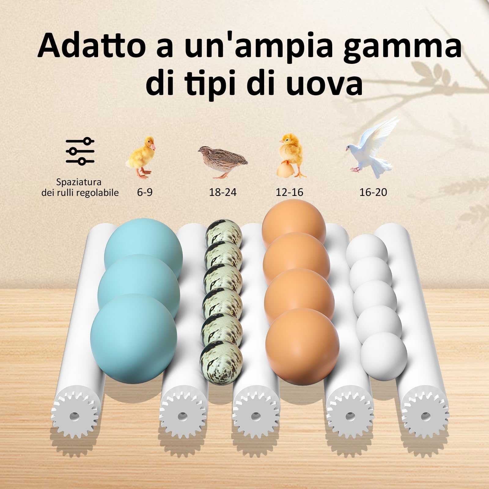 Incubatrice per Uova con Controllo della Temperatura e Rotazione Automatica per 16 uova, Incubatrice per Uova Automatica con rulli regolabili e aggiunta automatica di acqua