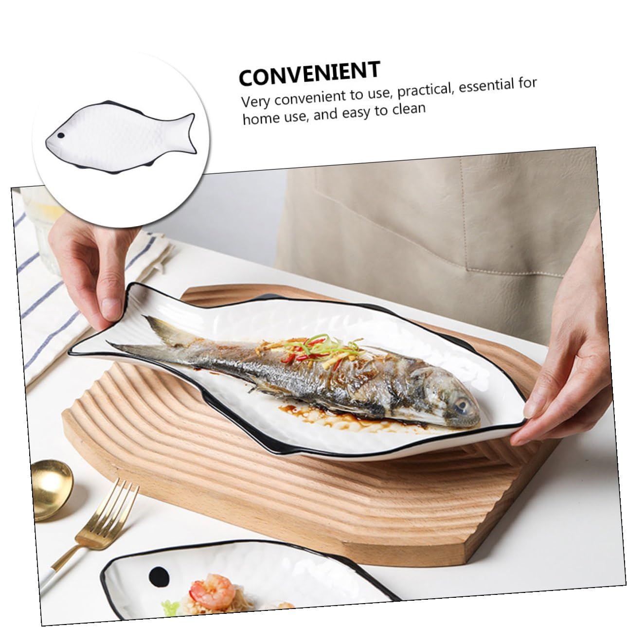 Uonlytech Plato para Cocinar Pescado al Vapor de Ceramica Soporte para Cocinar al Vapor Alimentos Plato para Servir Pescado Forma de Pez