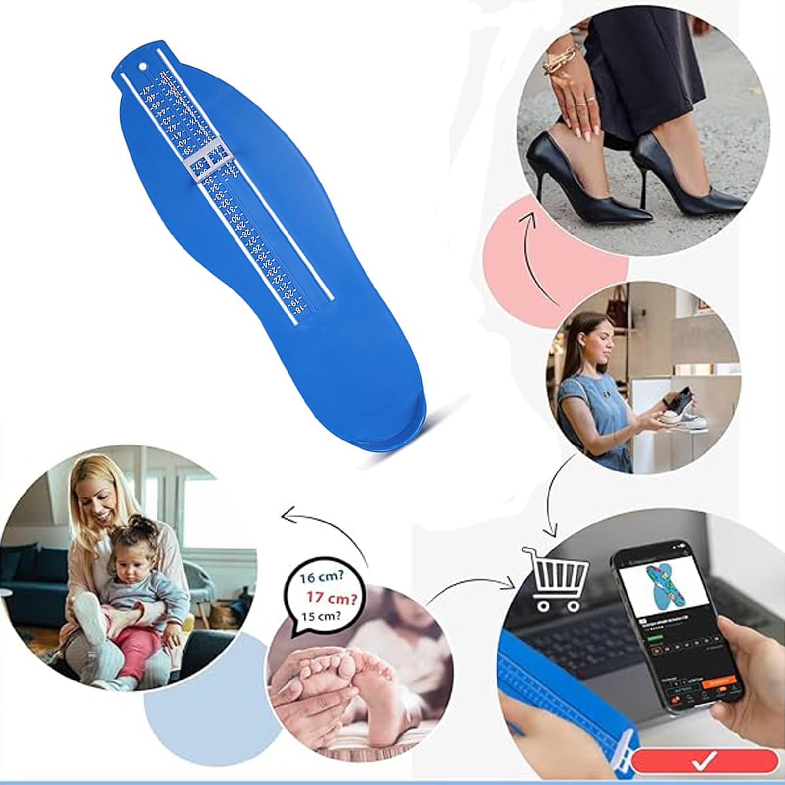 Pedimetre Enfants et Adultes, Mesure Pied, Pointure Chaussure Mesurer, Appareil De Mesure Du Pied, Jauge de Pied, Dispositif de Mesure pour Déterminer la Pointure 18 à 47(Bleu), 1PC