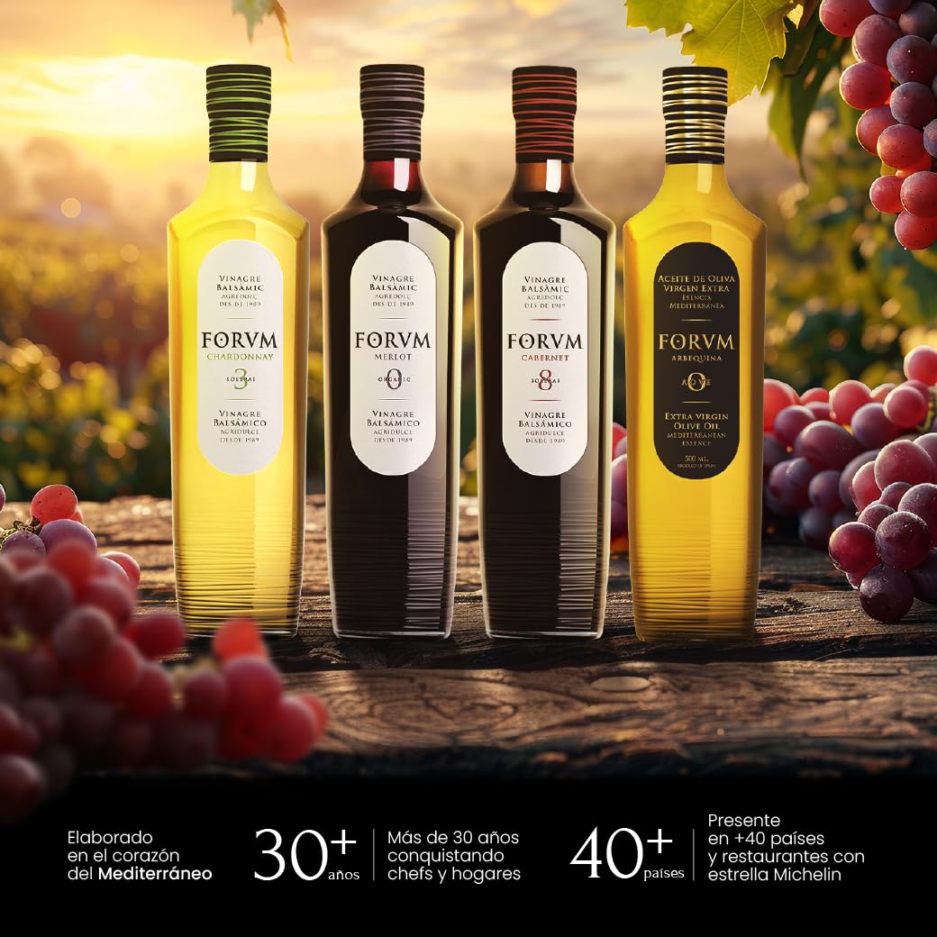 FORVM Pack 3 Vinagre Balsámico + Aceite de Oliva Virgen Extra - Vinagre de Vino Tinto, Vinagre de Vino Blanco, Aceite Oliva Virgen Extra Premium - Pack Completo para tu Cocina - 500ml de Cada Producto