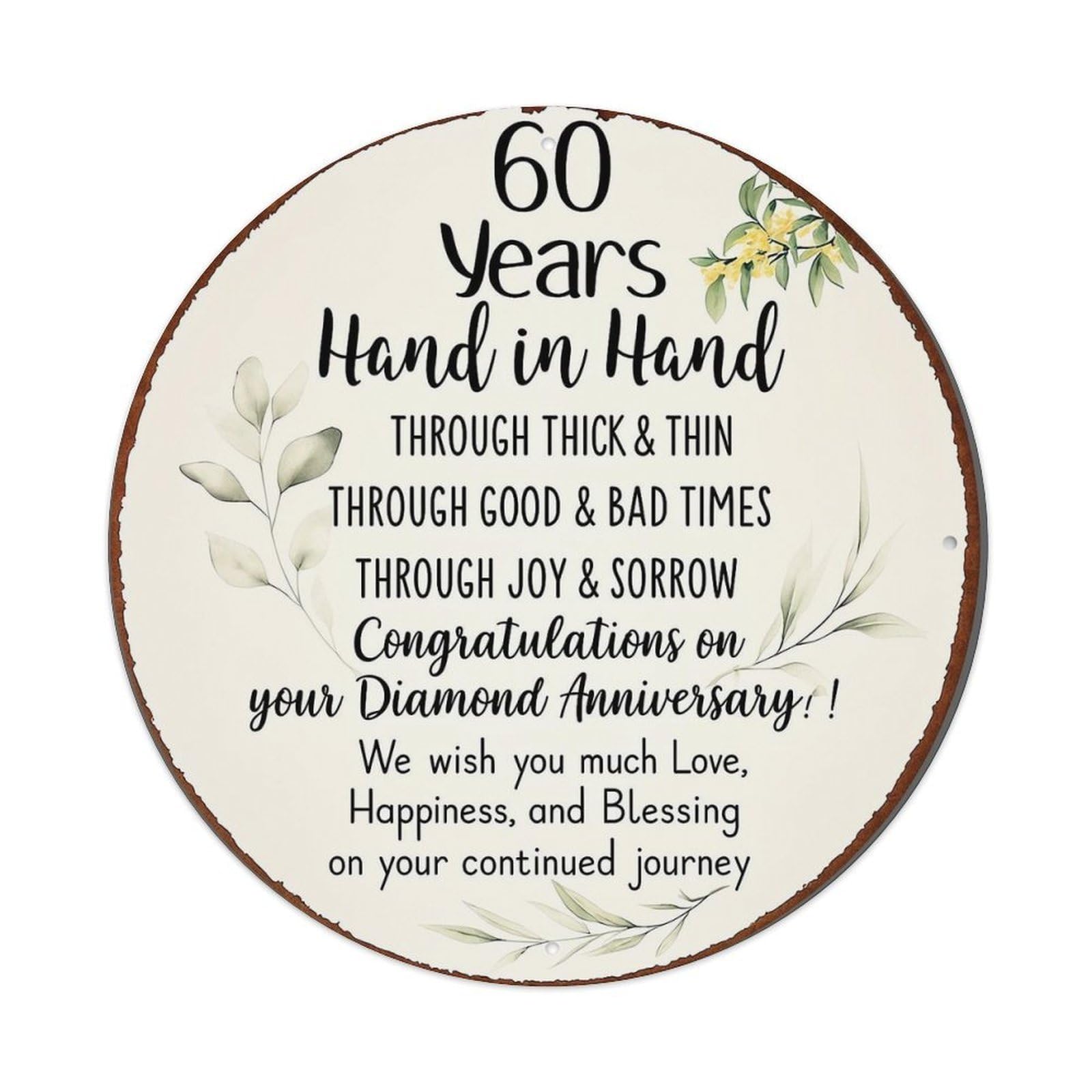 Floral Leaves And Text Design Vintage Round Tin Sign Retro Metal Wall Decor Metal Poster, Home Bar Garage Cafe Wall Art Decoration 8x8Inches