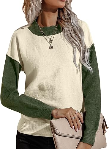 Suéter de Punto para Mujer, Suéter de Bloque de Color de Manga Larga, Sudadera, 