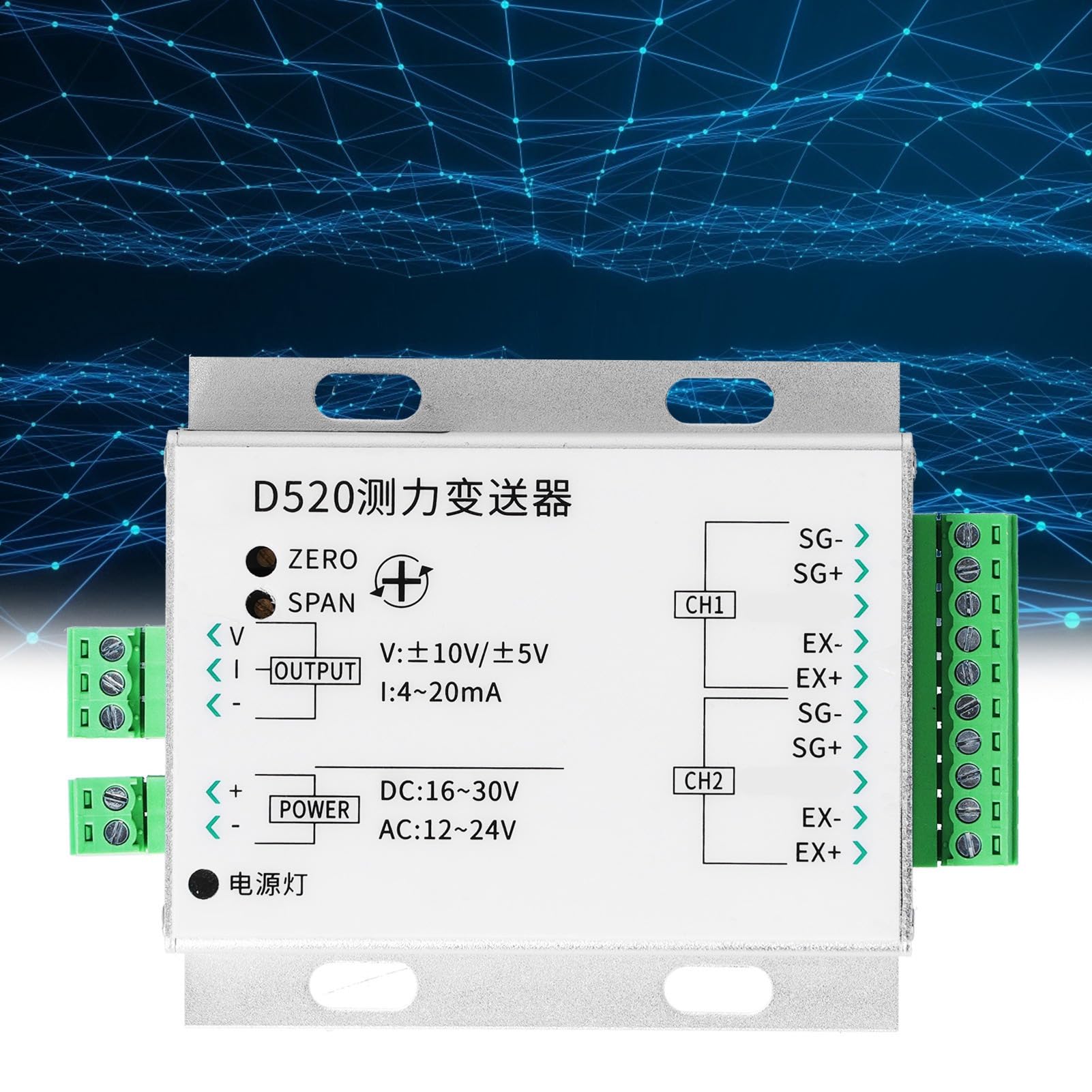 Con diseño de salida 2 en 1, sensor transmisor de presión del transductor de medición de fuerza, salida de 0-20 mA, alimentación de 16-30 V CC, 12-24 V CA, precisión de (Voltaje 0-±5V)