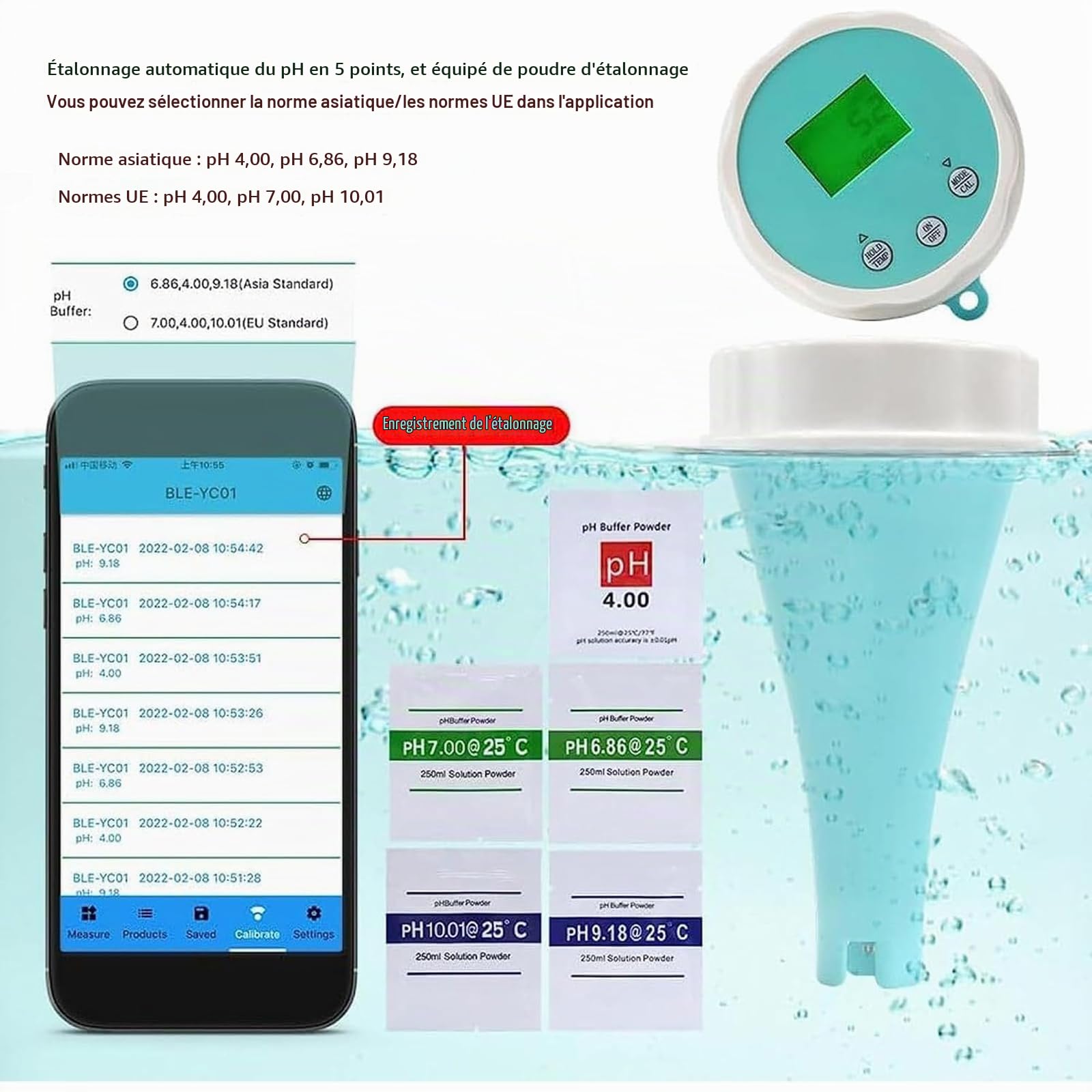 Détecteur Qualité L'eau, Testeur Qualité L'eau Piscine, Compteur 6 En 1 Avec Bluetooth, Mesure Professionnelle Du PH, Redox, Chlore, EC Et Température, Adapté L'eau Potable Maison Culture Hydroponique