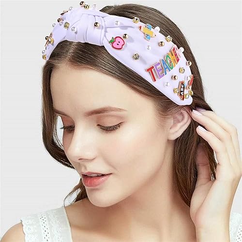 Miniatura 2 de Diadema para profesora, accesorios para profesores, diadema anudada de perlas de cristal para mujer, lindo libro, dijes de enseñanza adornados con