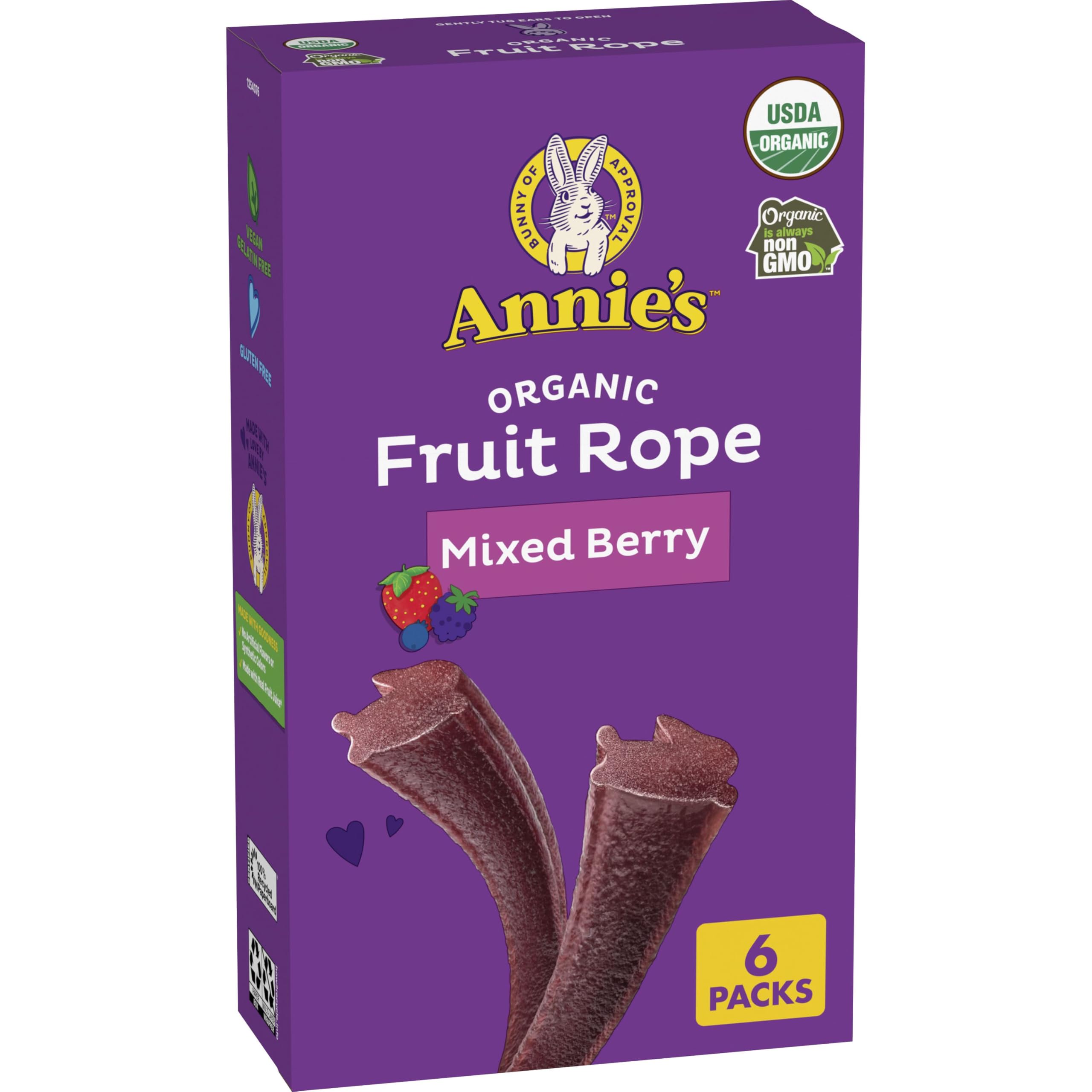 Annie's Organic Fruit Rope, Mixed Berry, Made With Real Fruit, 4.02 oz