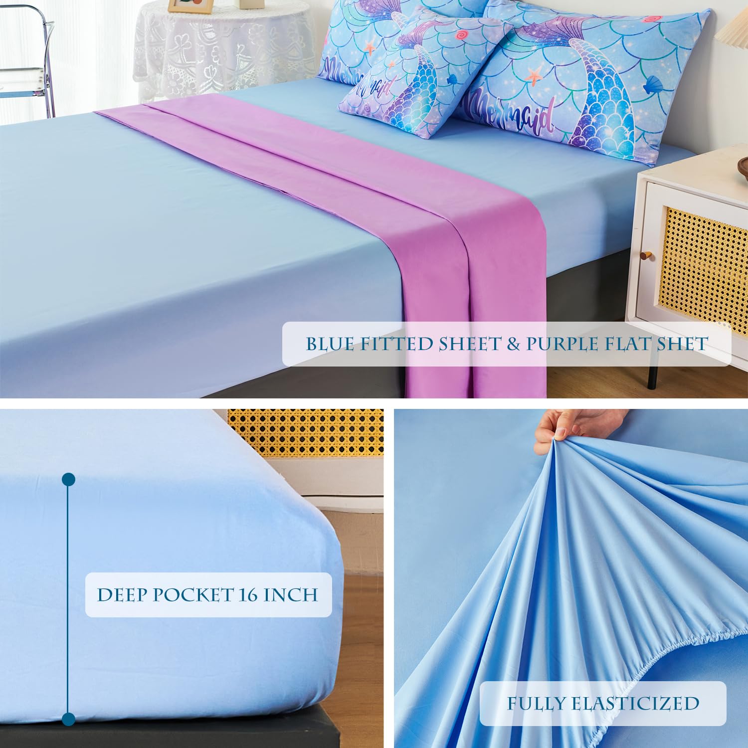 Juego De Cama Morado Para Niñas Wowelife - 4 Piezas Microfibra - Incluye Edredón, Sábanas Y Funda Almohada