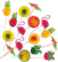 Vista 1 de Hawaiian Luau - Púas de cóctel tropicales surtidas, palillos de bambú hechos a mano, palillos de madera para Luau Hawaii, suministros de fiesta
