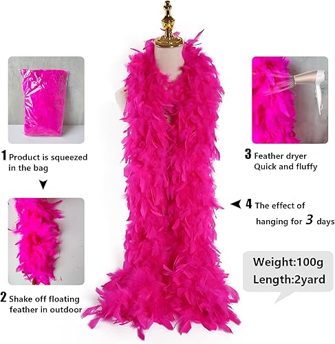 Miniatura 2 de Boa de plumas de pavo Chandelle rosa intenso 2 yardas 353oz para manualidades hogar baile boda fiesta Halloween disfraces decoración de boa de plumas