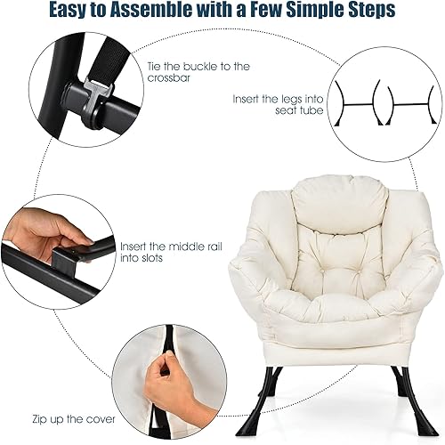 Miniatura 30 de Giantex Silla perezosa moderna, silla de salón contemporánea de tela de poliéster con marco de acero, silla individual tapizada con reposabrazos y