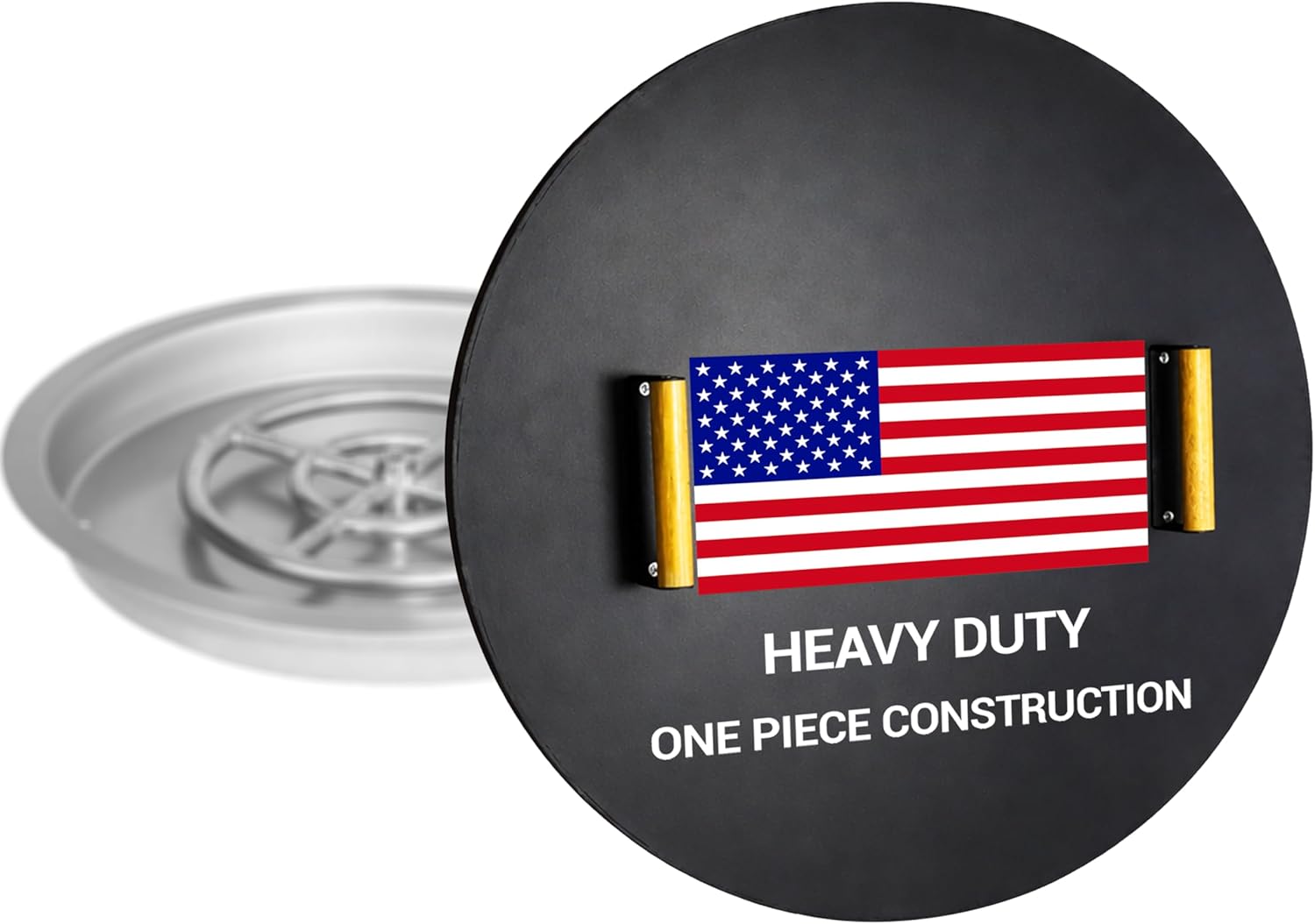 28” firepit lid round for inside up to 26” gas fire pit lid for Outdoor Fireplace Cover - Steel fire pit metal cover W/ 2 Wooden Handles & Powder Coated Snuffer Lid for Round Patio FirePit Ring