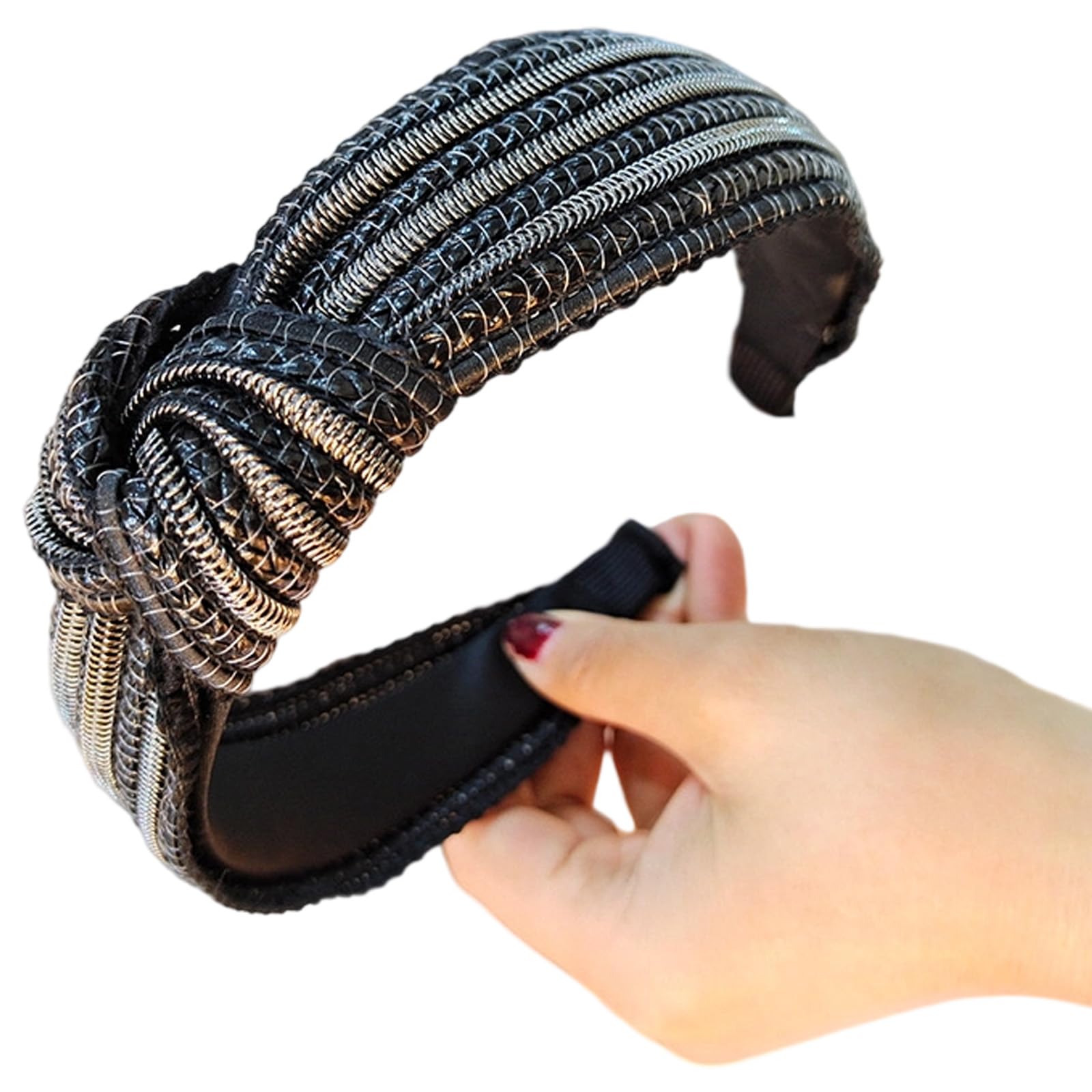 MICFENY Natural Straw Woven Hairband Wide Design Knot Embellishment Comfortable Slip Headpiece For Daily Styling