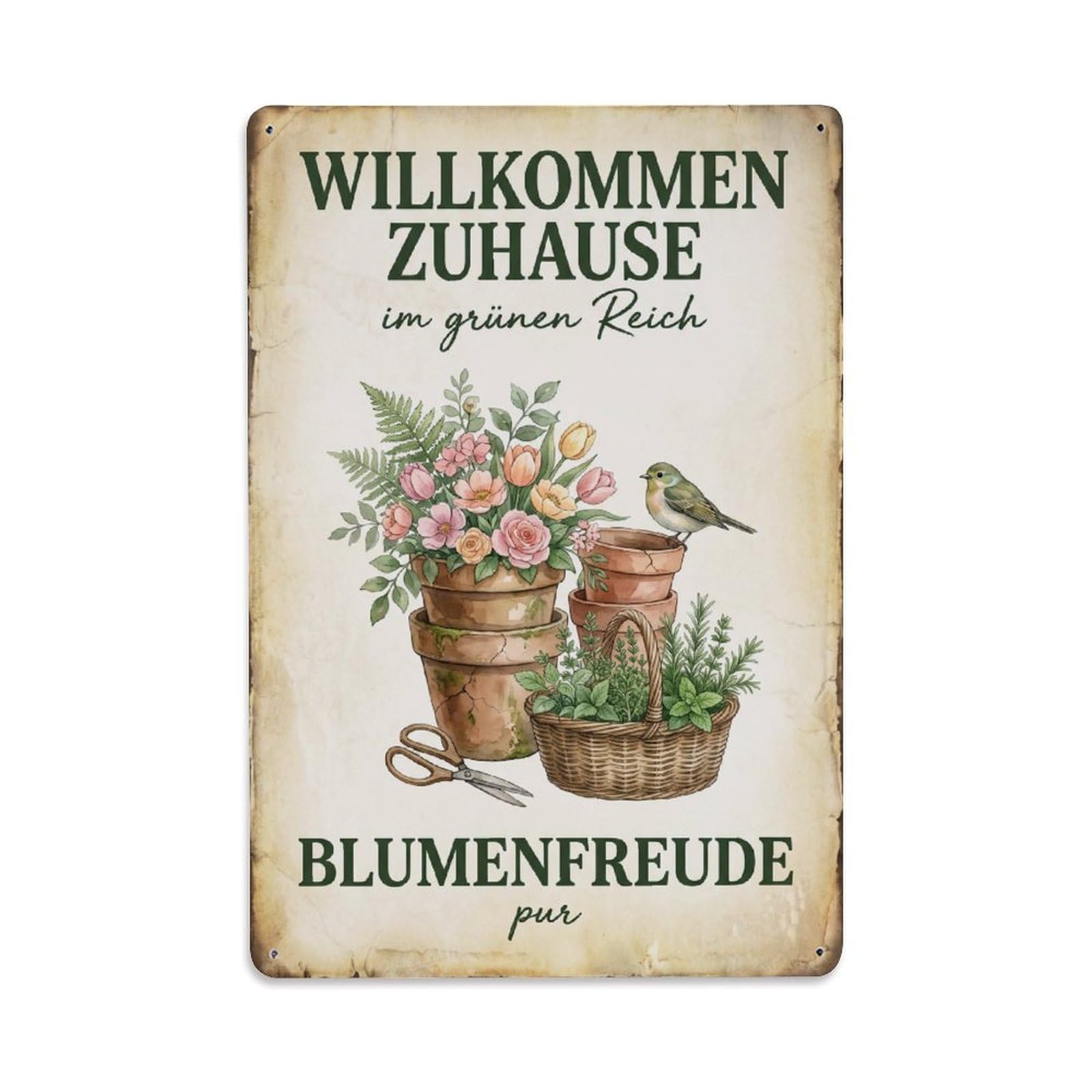Vintage Funny Garden Here Rustic Gate Outdoor Metal Tin Sign Plaque Wall Decor for Cafe, Club Bar, Office, Garden Metal Poster 8x12Inch