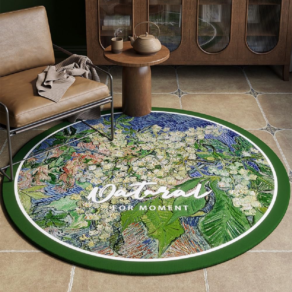 Tapis pour salon chambre fille vert YATOLA 120x120cm coussinet de sol