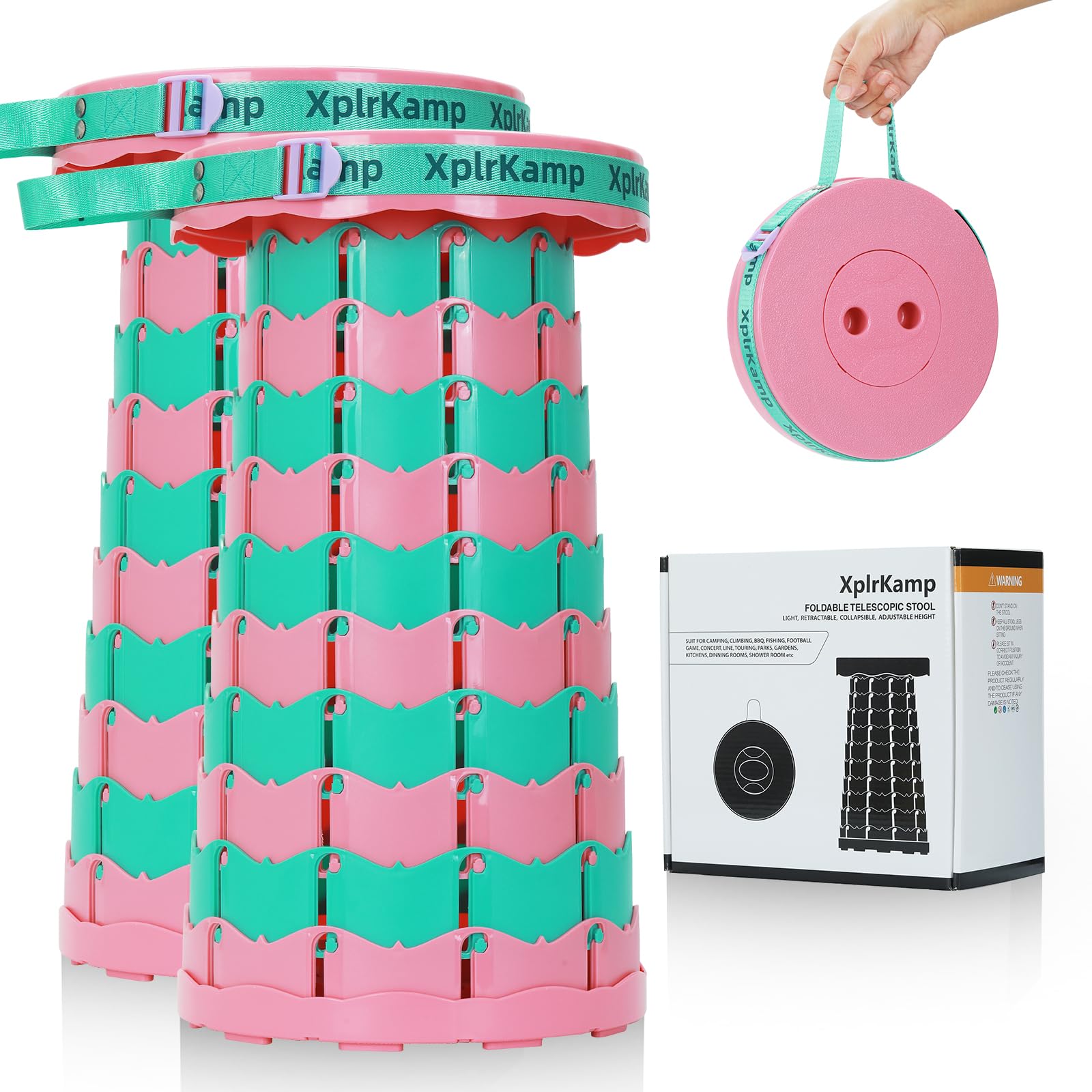 XplrKamp Folding Collapsible Stool, Upgraded Lightweight Portable Seat for Adults, Telescoping Foldable Stools with Capacity 400lbs for Camping,