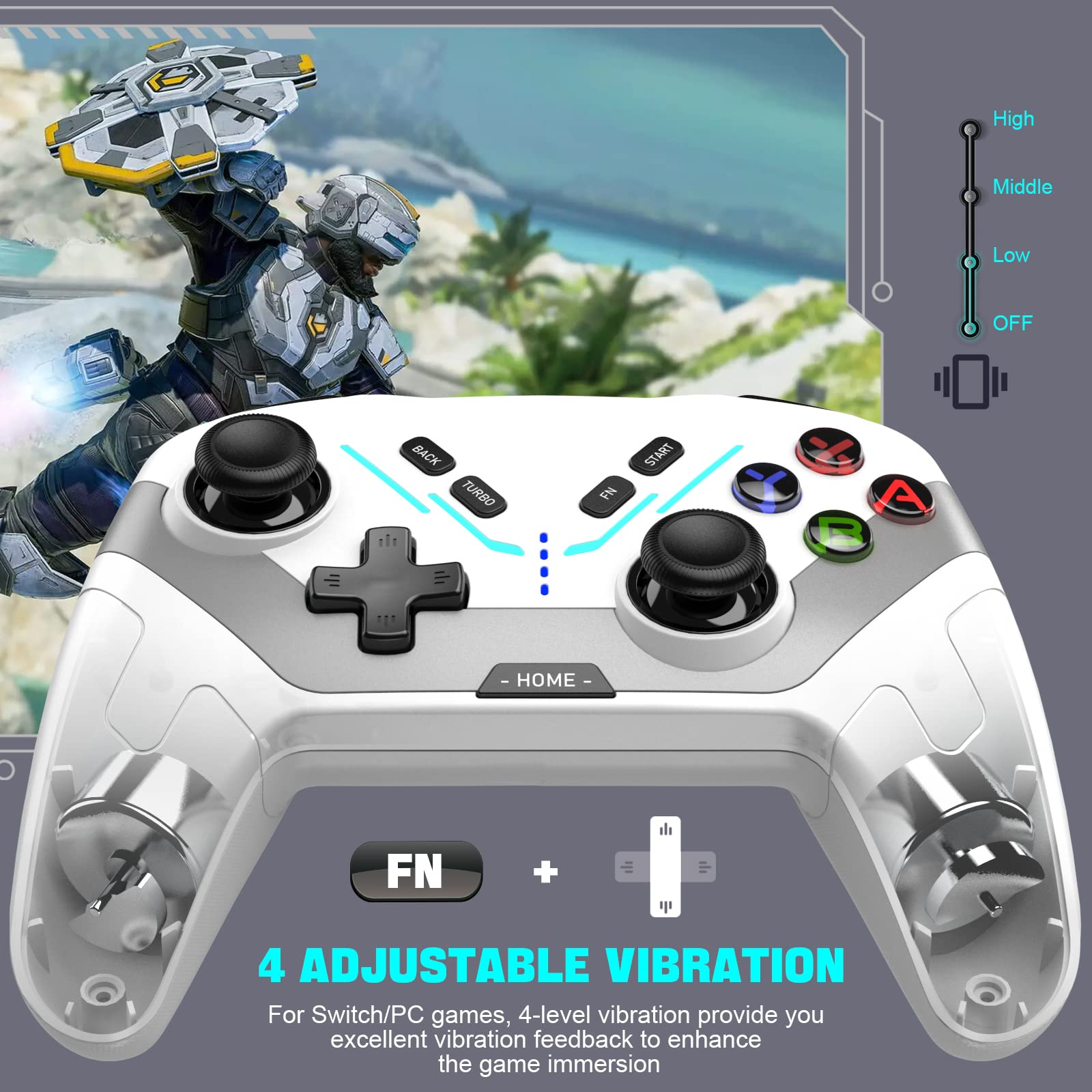 Diswoe Manette Pro pour Switch/Lite/OLED - Sans fil avec macro, réveil, lumineux, turbo, gyro 6 axes - Prise en charge Android/IOS/PC Windows 7810