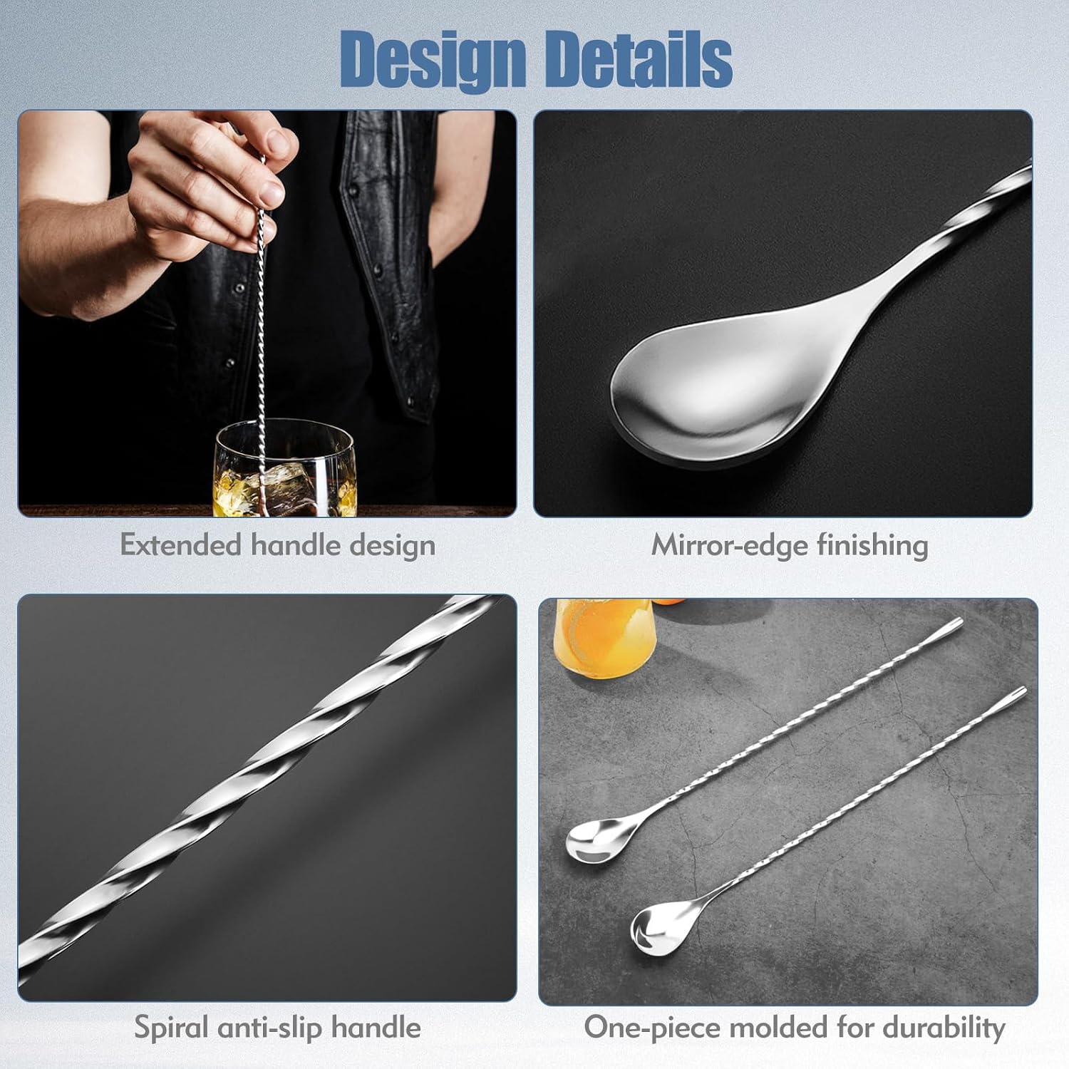 3 Pack Stainless Steel Twist Handle Bar Spoon