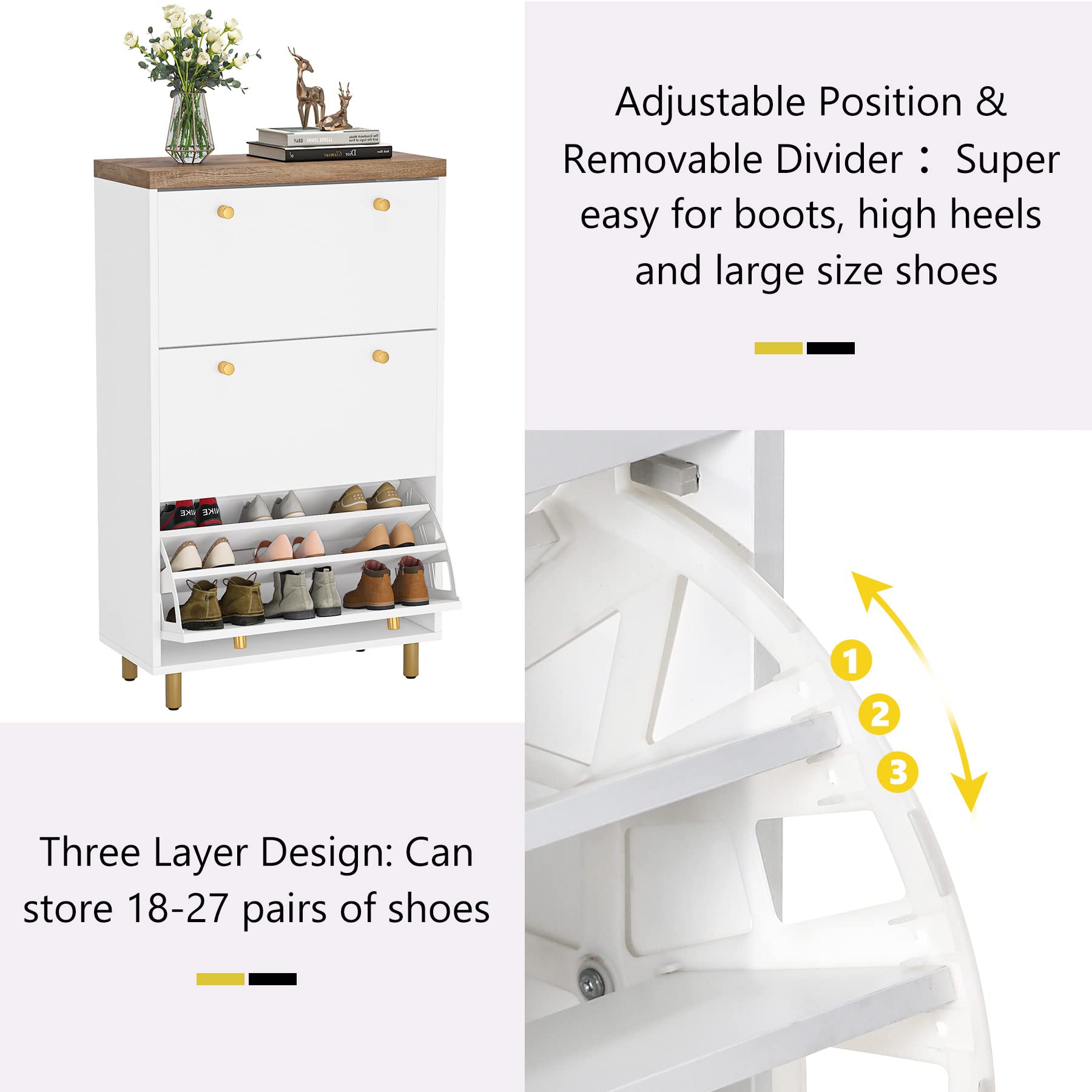 Tribesigns 3Drawer Shoe 27 Pair, 3Tier Shoe Rack Organizer