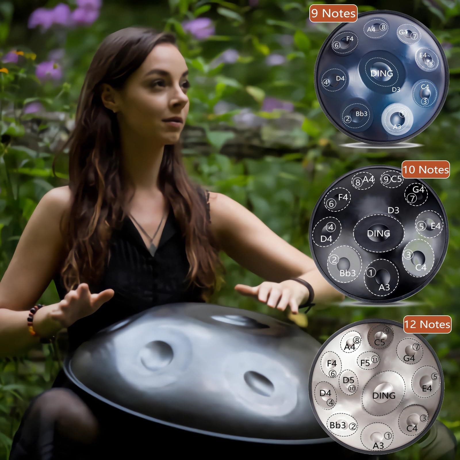 Handpan Drum, Instrument De Percussion Hand Pan Drum De 432Hz/440Hz Pour La Guérison Sonore Et La Méditation Personnelle, 55cm 9/10/ 12 Notes Steel Tongue Drum Et Tous Les Accessoires (Size : 432Hz