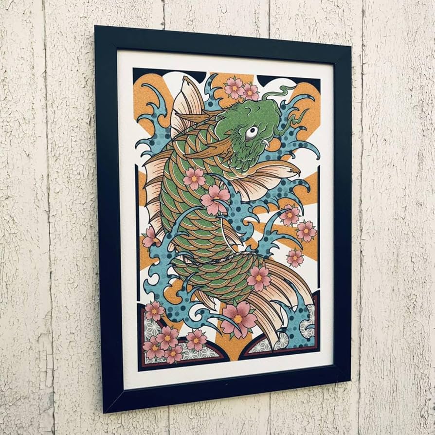 日本画 武士と獅子の線画　イラスト　フレーム付き　　　A4サイズ 日本画 武士と獅子の線画 イラスト フレーム付き A4サイズ