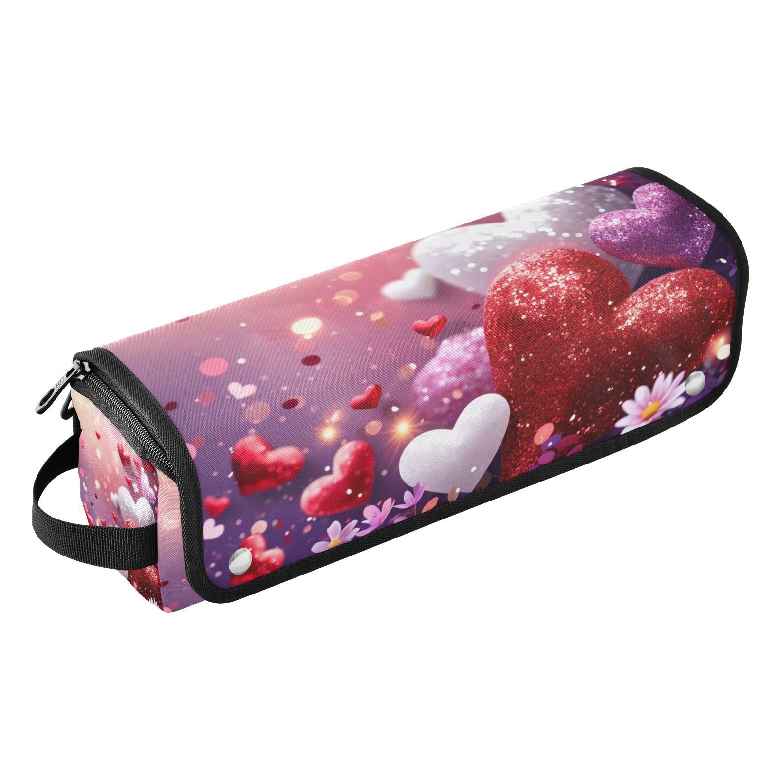 Valentines Hearts Hair Tools Travel Bag Portable Hair Accessory Organizer with Heat Resistant Mat 2 in 1 Curling