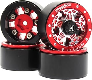 hobbysoul 1.0 Wheels Weight 20g/Rim,1/24 beadlock Wheels Rims Red Silver Color for 1:24 RC Crawler Axial SCX24 / Traxxas 1/18 TRX4M Bronco, (4-Pack)