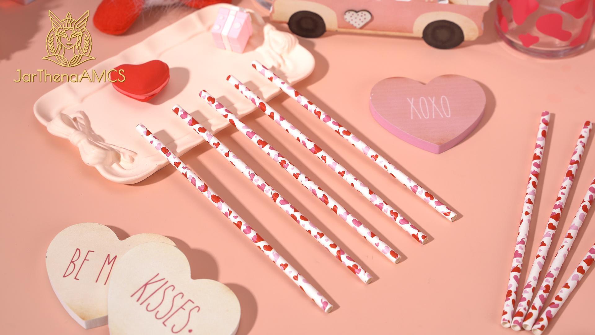 Pitillos de Papel con Corazones Rojos y Rosas 200 Unidades miniatura 7
