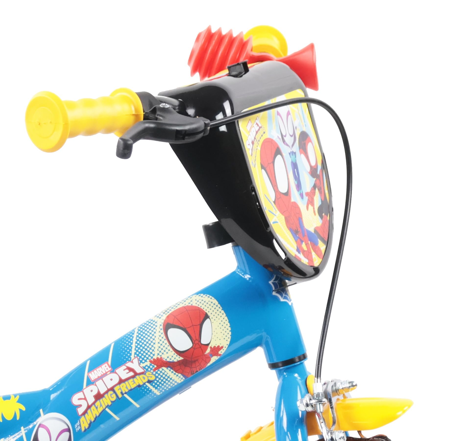 Vélo 12" Spidey et Ses Amis - Cadre & Fourche Rigide Acier - 1 Frein - Pneus Increvables EVA - Roues Bâtons - 2 Stabilisateurs - Garde Boue - Carter de Protection - Bidon arrière