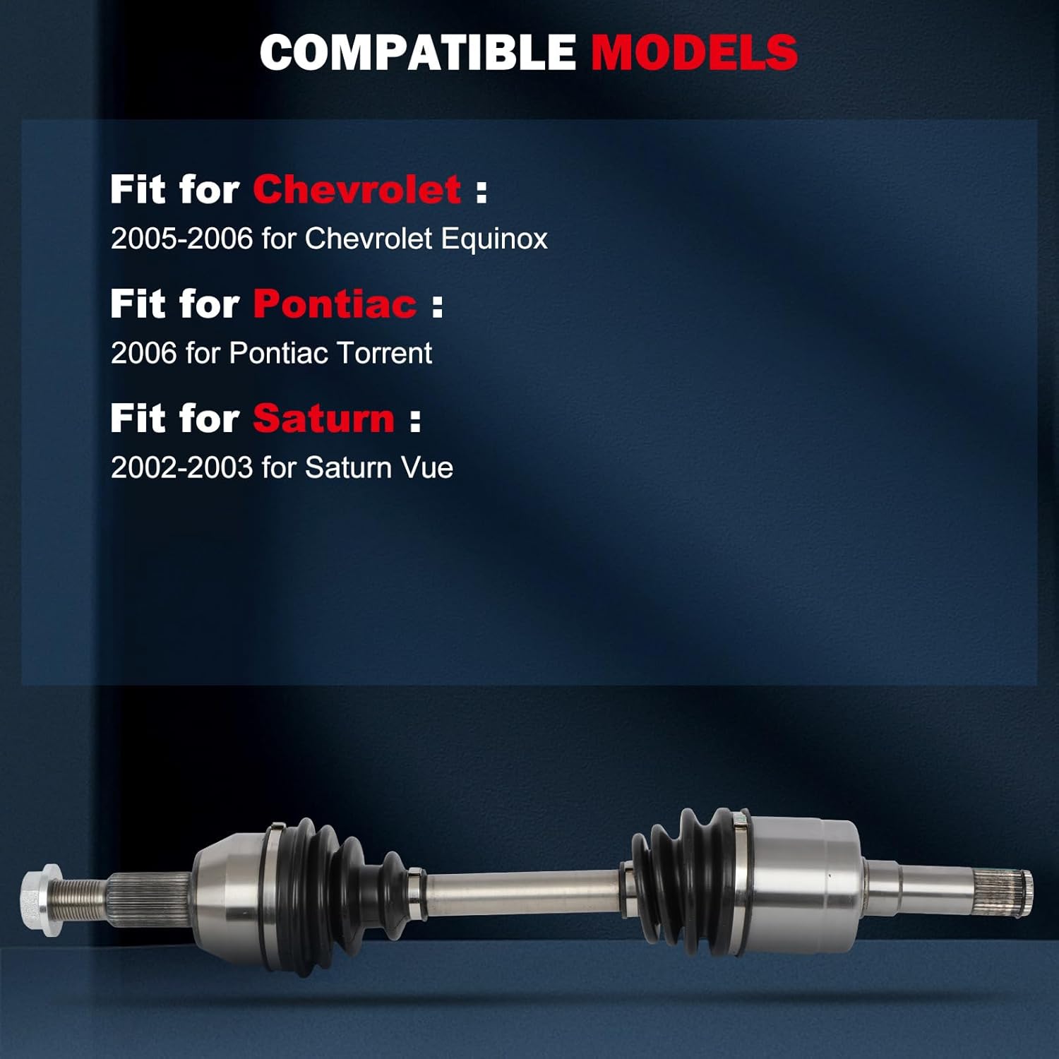 CCIYU 66-1400 Front CV Axle Shaft Assembly 2005-2006 for Chevrolet Equinox V6 3.4L,2006-2006 for Pontiac Torrent V6 3.4L,2002-2003 for Saturn Vue V6 3.0L,Front Left or Right