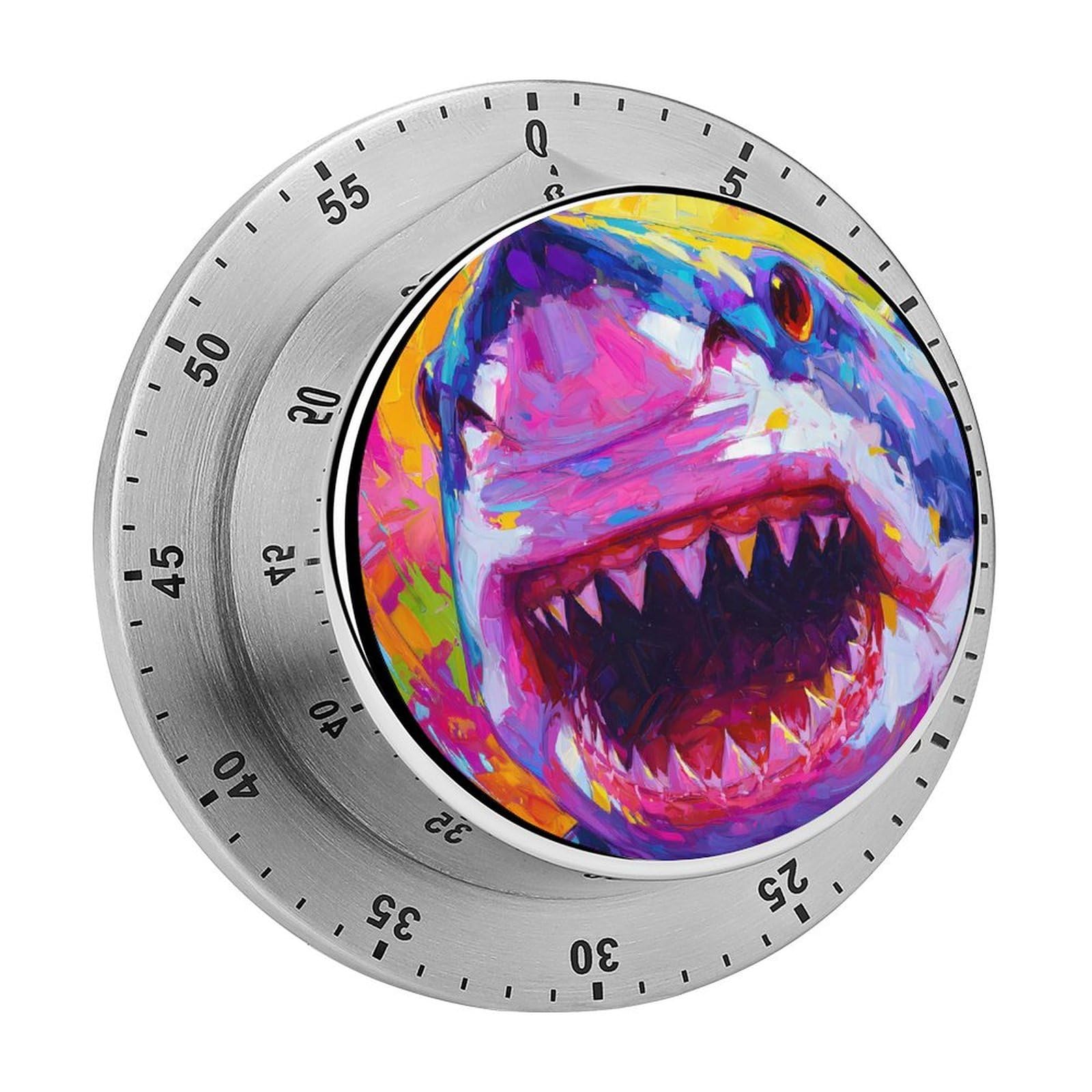 Happy Shark Color Graffiti Mechanical Timer with Alarm for Kitchen Cooking Productivity Stainless Steel Timers