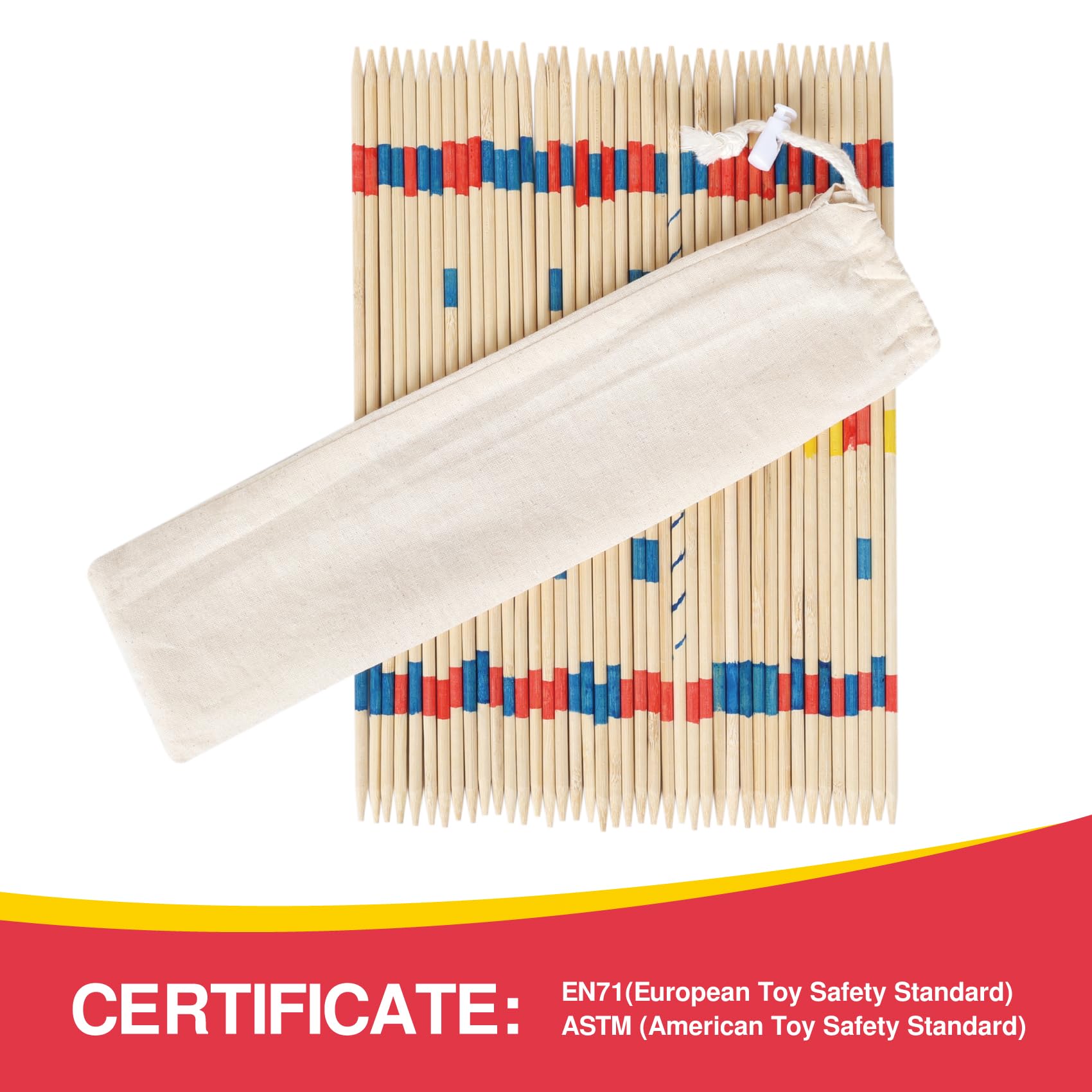GOTHINK Bamboo Mikado Pick Up Sticks Game with 1 Cloth Bag, 41PCS 12 Inch Long, Fun Family Board Game for Adults and Kids - Image 3