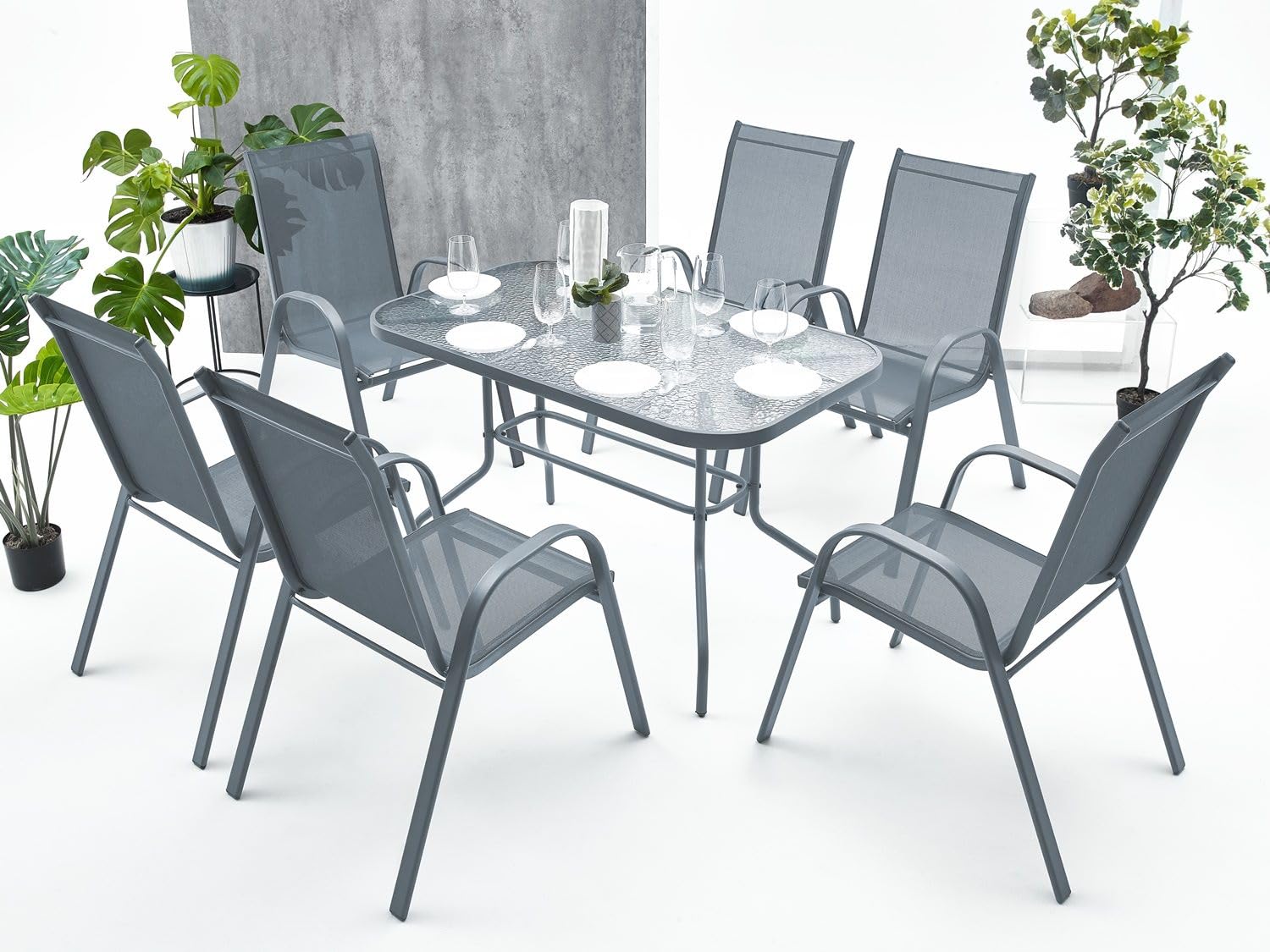 Gartentisch Glastisch Bistrotisch Balkontisch 70x120cm Outdoor Garten Terrasse Grau