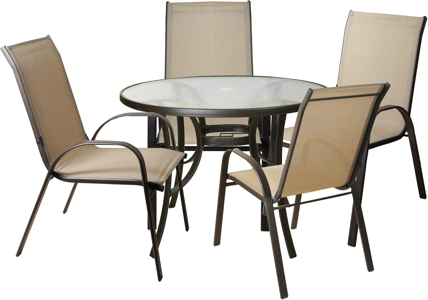 5pc Cream and Brown Outdoor Steel and Textilene Mesh Patio