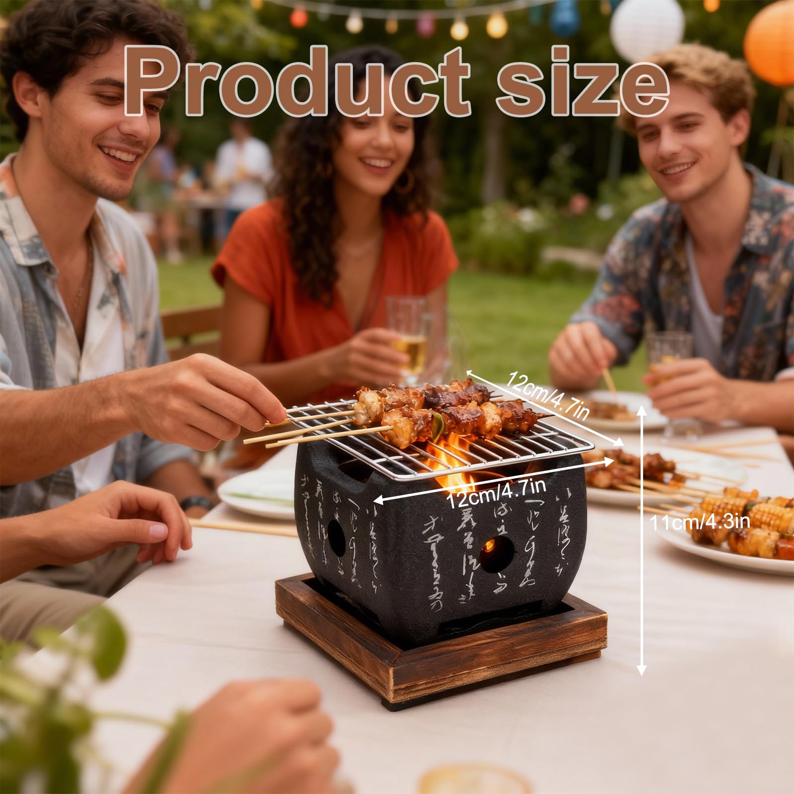 Mini Japanischer Grill aus Aluminiumlegierung, Deko-Holzkohlegrill mit japanischer Schrift, tragbarer Mini BBQ-Grill 12x12x11 cm, Stilvoller Tischgrill & Dekoration für Zuhause und Outdoor