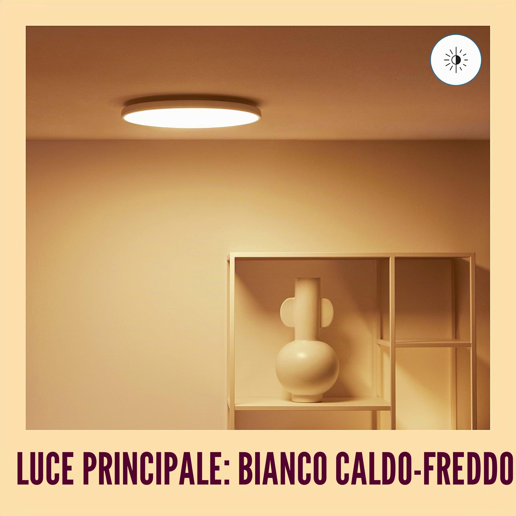 WiZ Plafoniera Smart Arca WiFi, Dual Zone, Dimmerabile, Luce Centrale Bianca Dinamica, Luce Laterale Colorata, 22W, Bianco, Tecnologia SpaceSense, Controllo Vocale (Alexa, Apple HomeKit, Google Home)