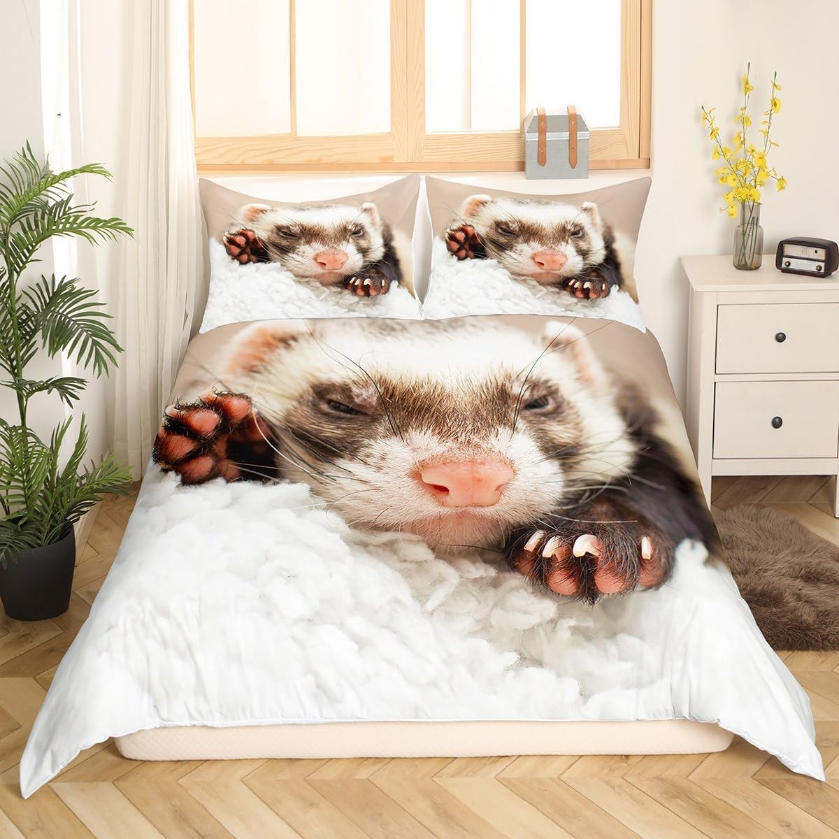 Poszwa na kołdrę 240x260 Mink Miękka mikrofibra Zestawy na łóżko 2-osobowe drukowane 3D Śliczne zwierzęta Poszwa na kołdrę z 2 poszewkami na poduszki i zamkiem błyskawicznym d.1595