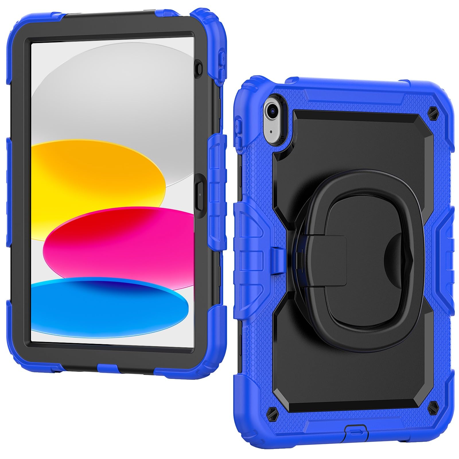 Kompatybilny z etui iPad 11. generacji A16 cali 2025 ochraniaczem ekranu, wytrzymała, pełna obudowa ochronna, solidna, obrotowy uchwyt, silikonowe(Blu)