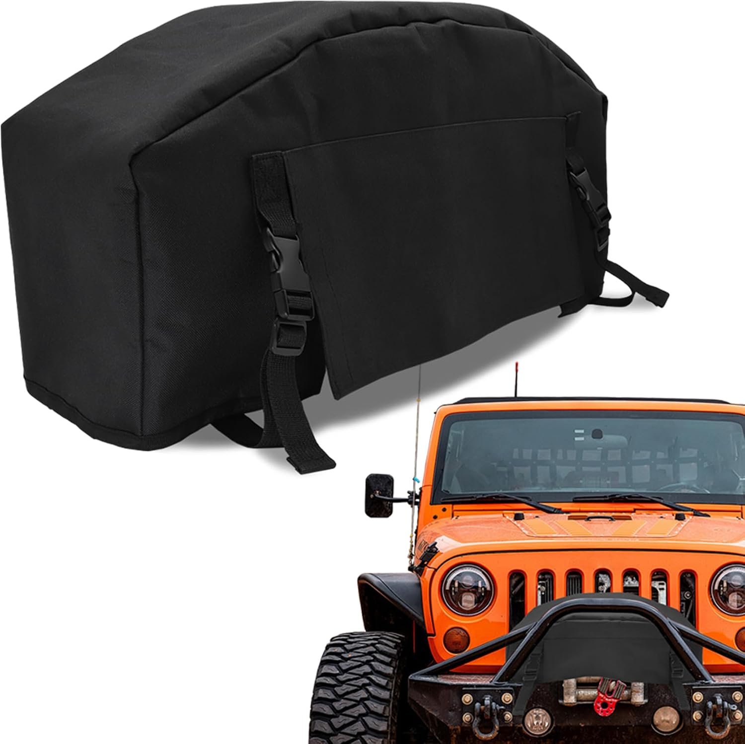 Winch Cover,900D Heavy Duty Waterproof & UV-Resistant Dust Winch Protective Cover with Adjustable Webbing Strap, Fits Electric Winches 8000-12000 lbs for Indoor/Outdoor Use(Black)