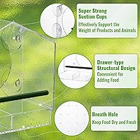 Vista 2 de Comedero para pájaros con ventana – 4 ventosas fuertes de 2.36 pulgadas – Casa de pájaros de acrílico transparente para exteriores, bandeja