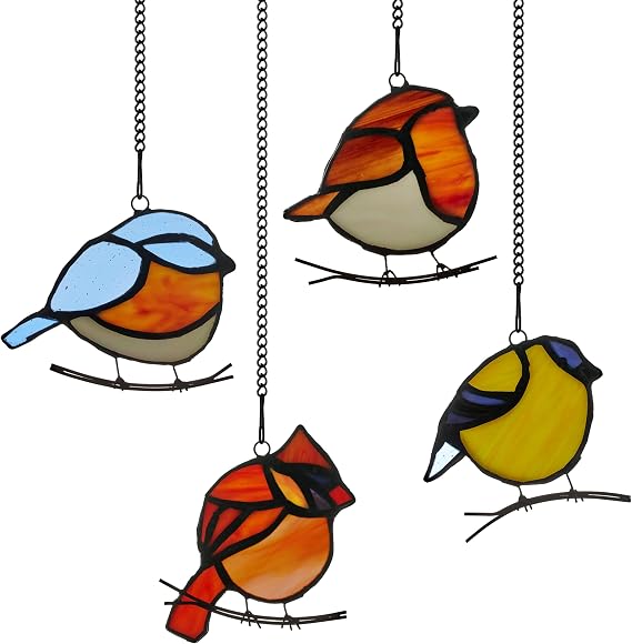 River of Goods Bird Quartet Stained Glass Window Panel
