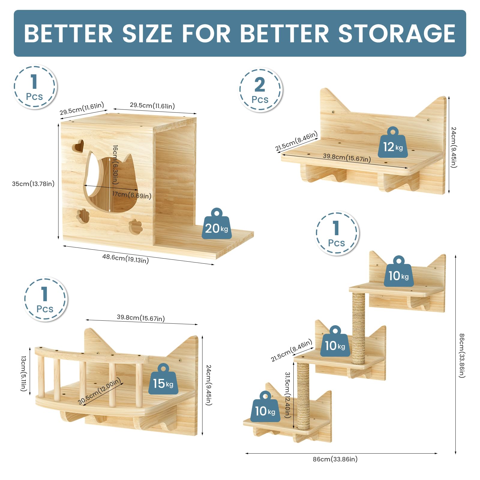 Ensemble de mur d'escalade pour chat, arbre à chat | Hamac en panneau multiplex robuste pour chat avec maison pour chat, pont pour chat, arbre à chat