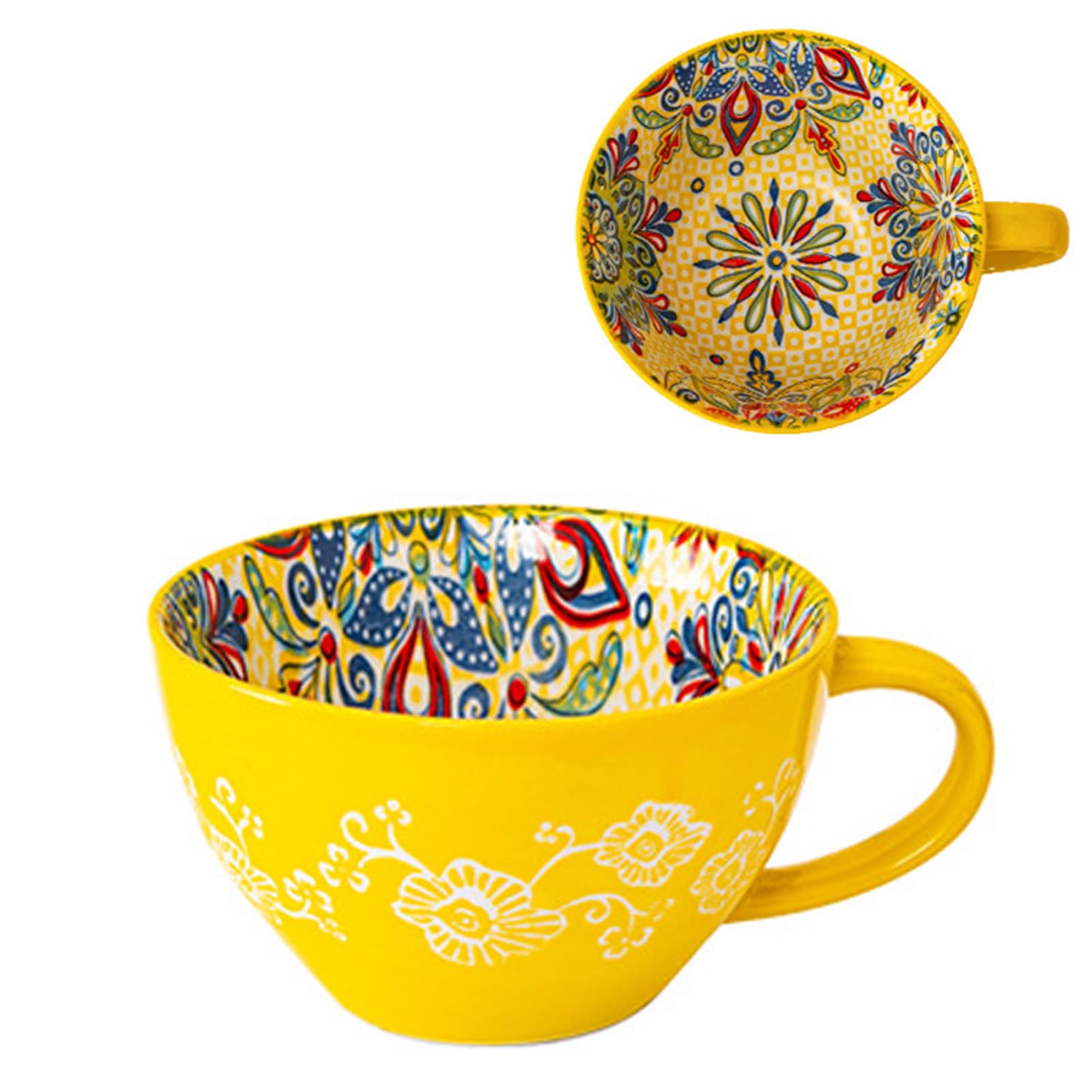 Bibykivn 400ml Ceramic Soup Cup with Handle, Hand Painted Ceramic Soup Bowl, Oven and Microwave Resistant - For Breakfast, Müesli, Dessert, Milk, Fruit and Salad (MLYG)