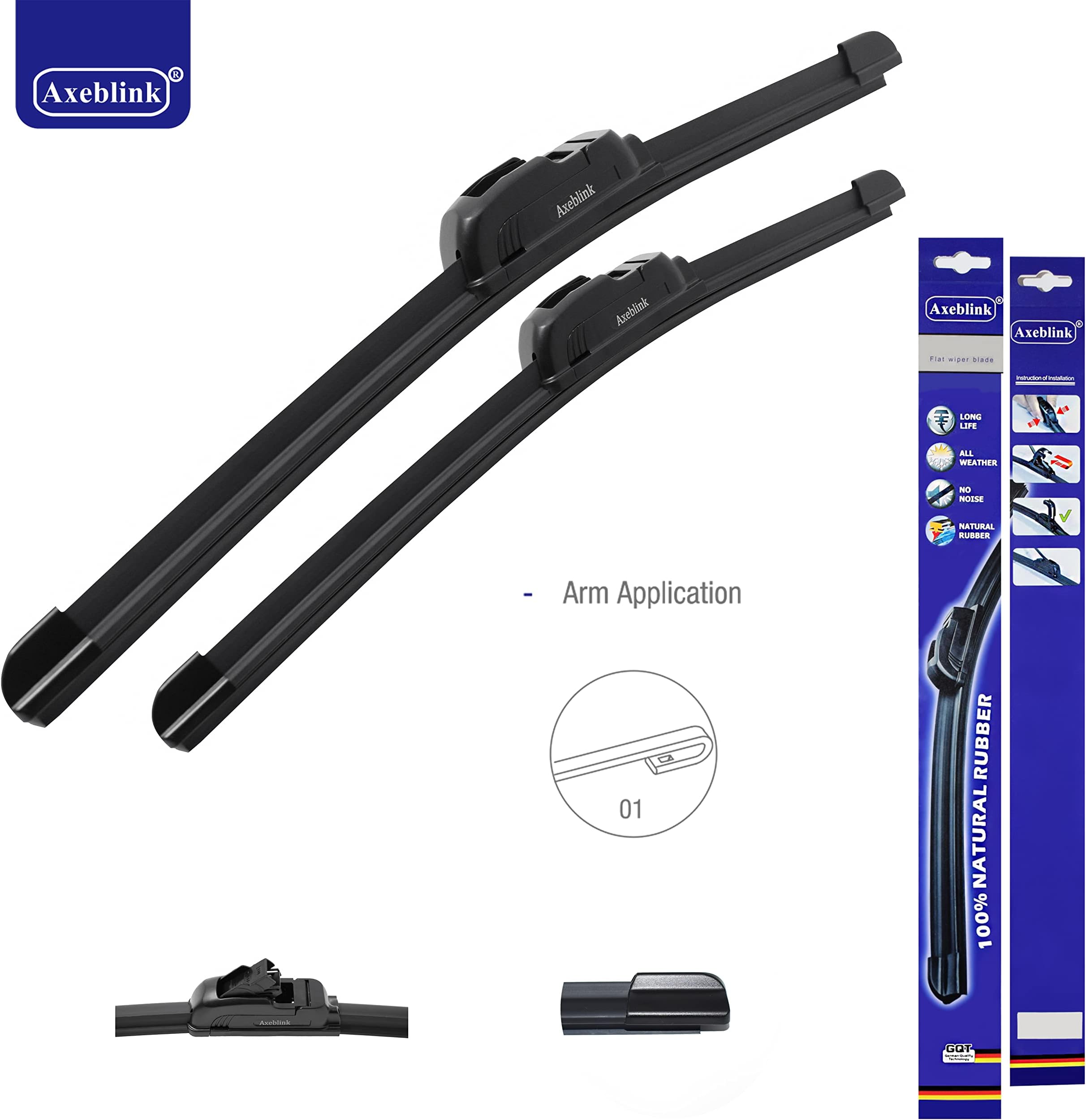 Axeblink Wiper Blade For Toyota Yaris 2006-2011 U-Hook Flat Aero Front Wiper Blade (24" & 15", U-Hook)